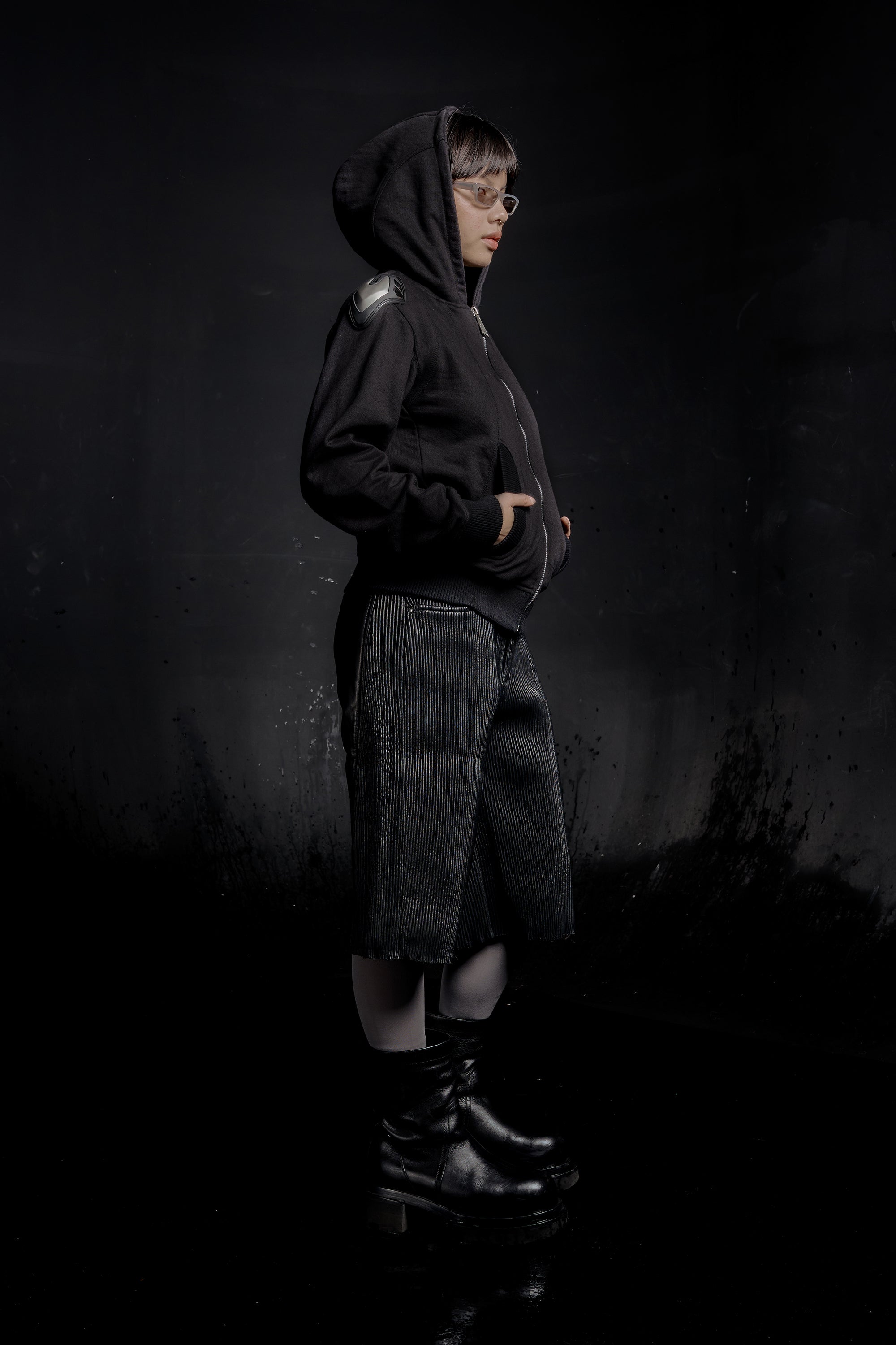 RUH Paneled Zip Up Hoodie in Black