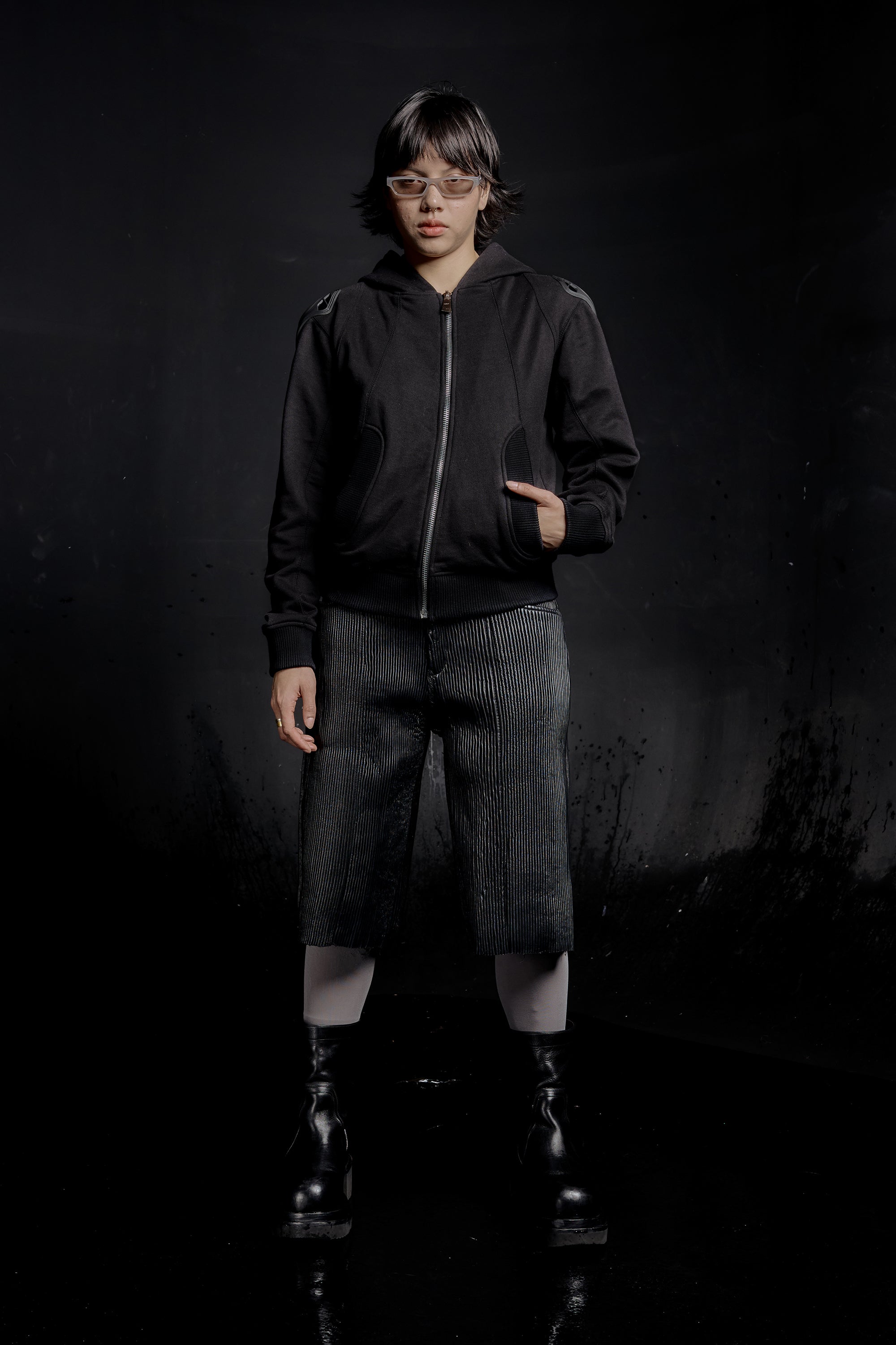 RUH Paneled Zip Up Hoodie in Black