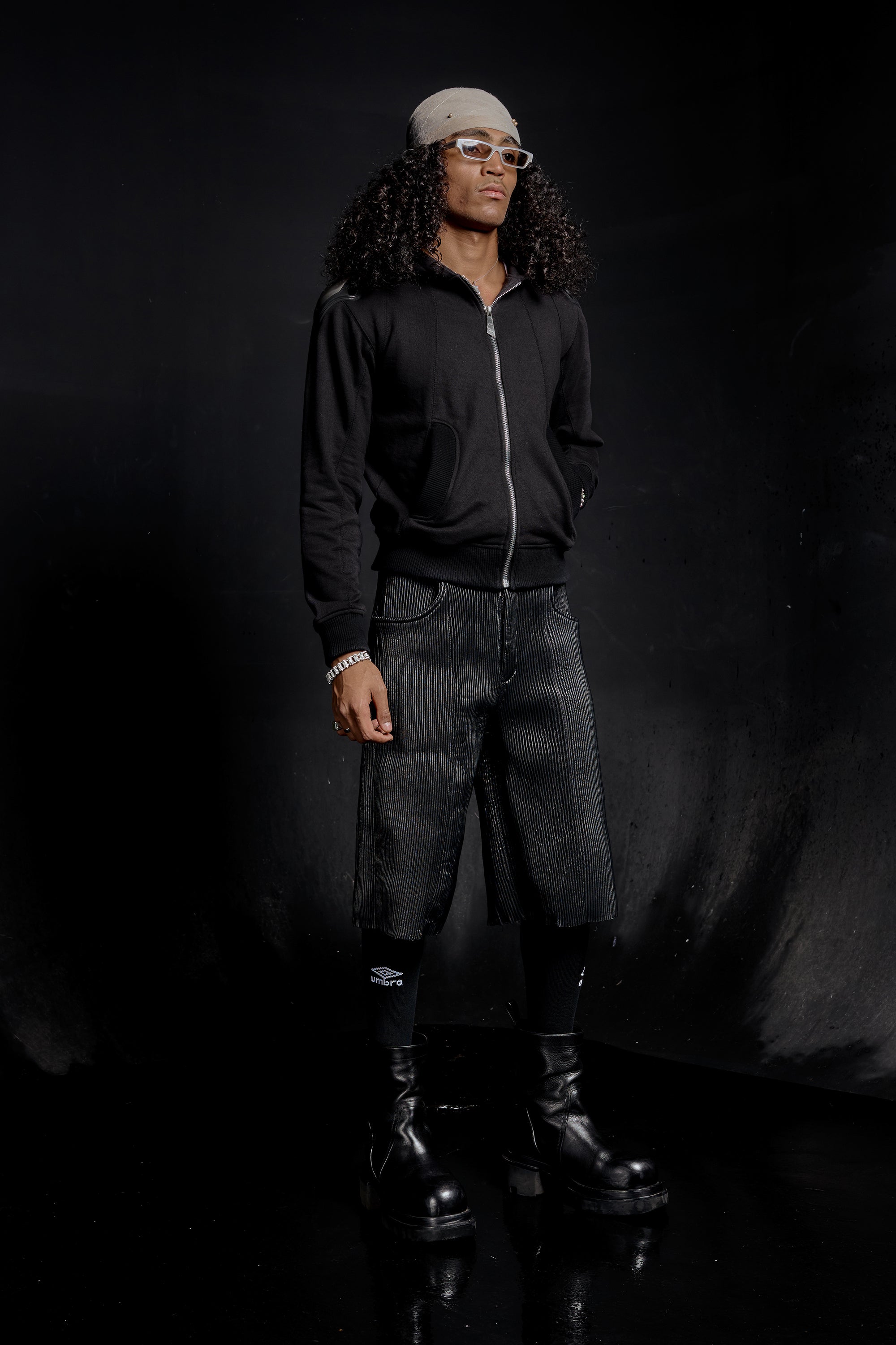 RUH Paneled Zip Up Hoodie in Black