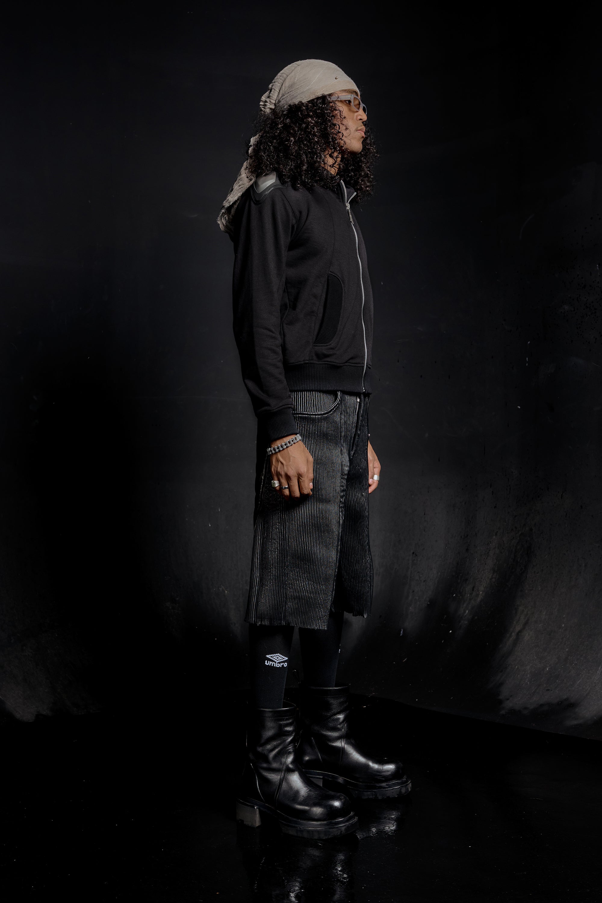 RUH Paneled Zip Up Hoodie in Black