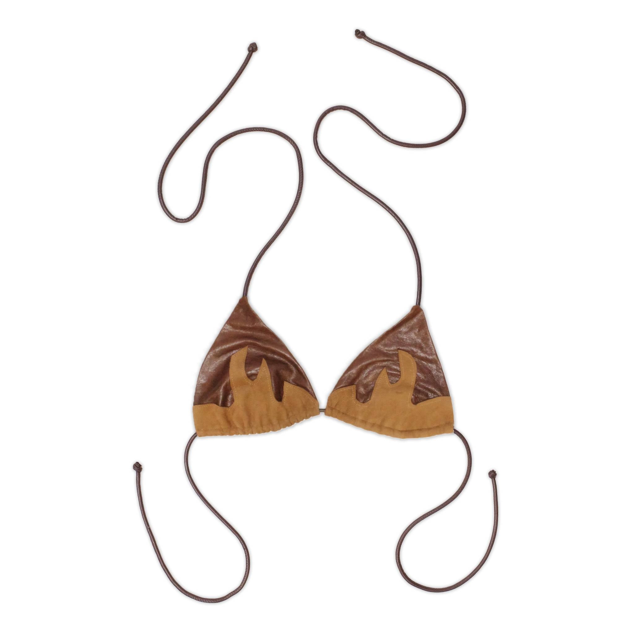 Leather Flame Bra Top in Brown Leather and Suede