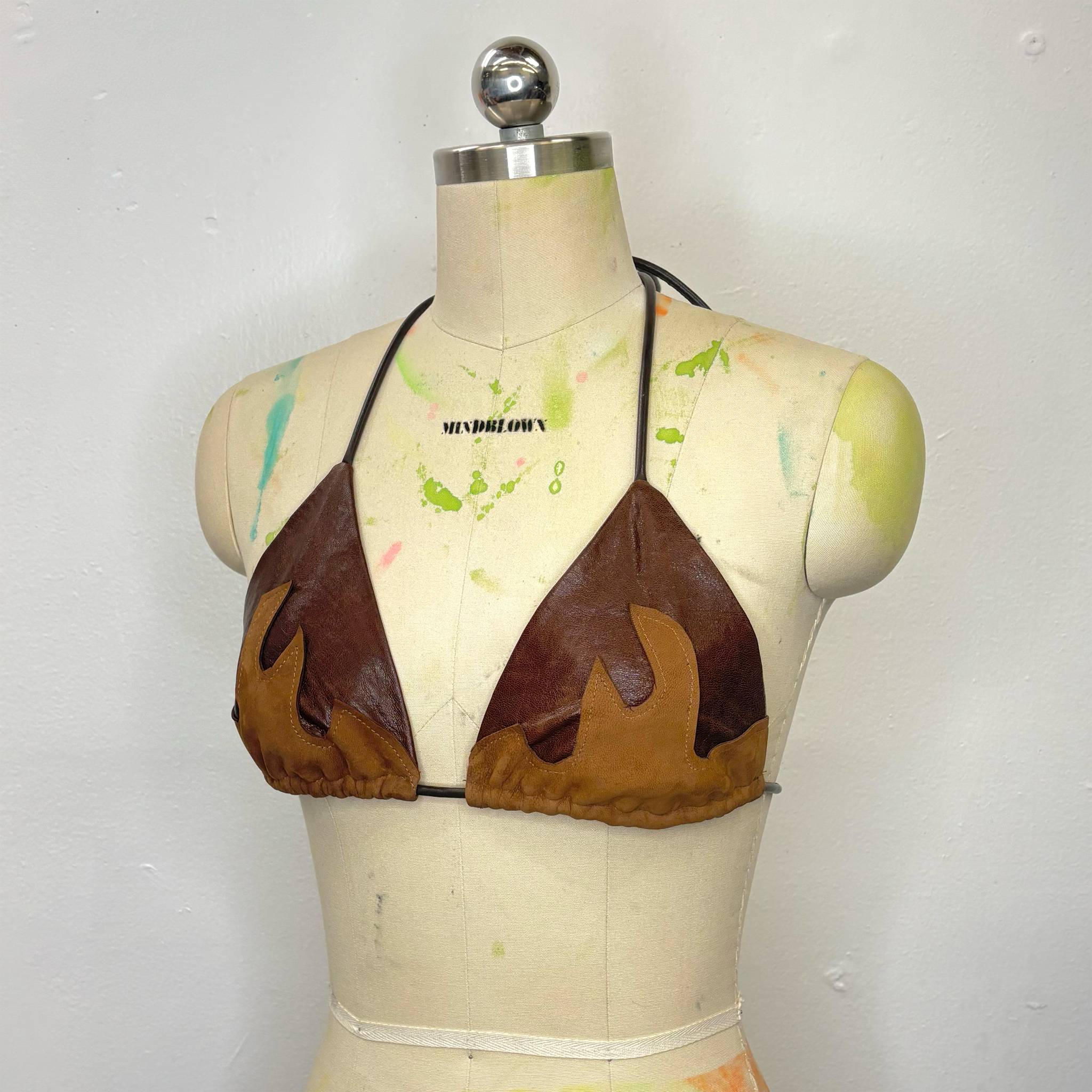 Leather Flame Bra Top in Light Tan Suede