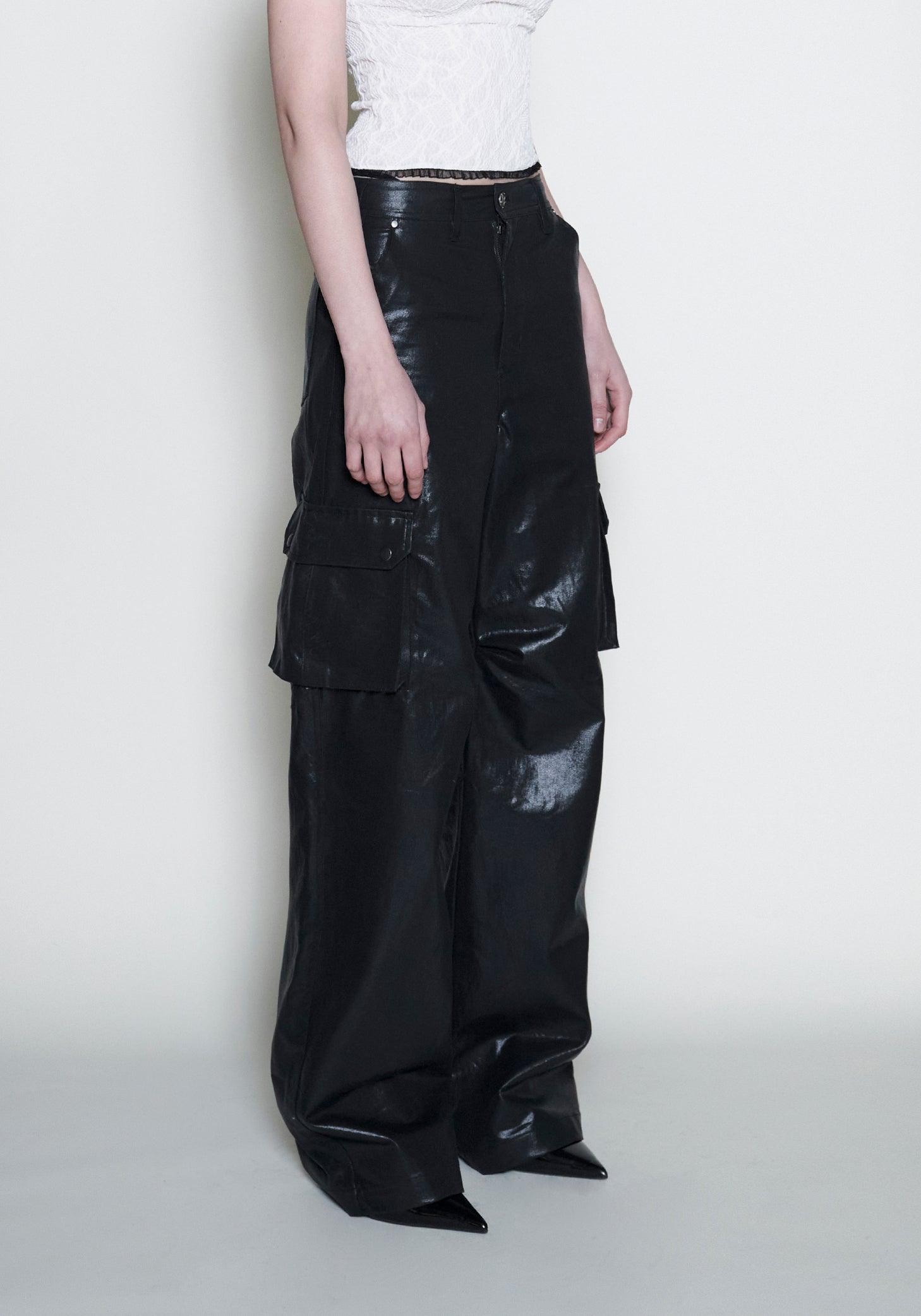 Coated Wide Cargo Pants