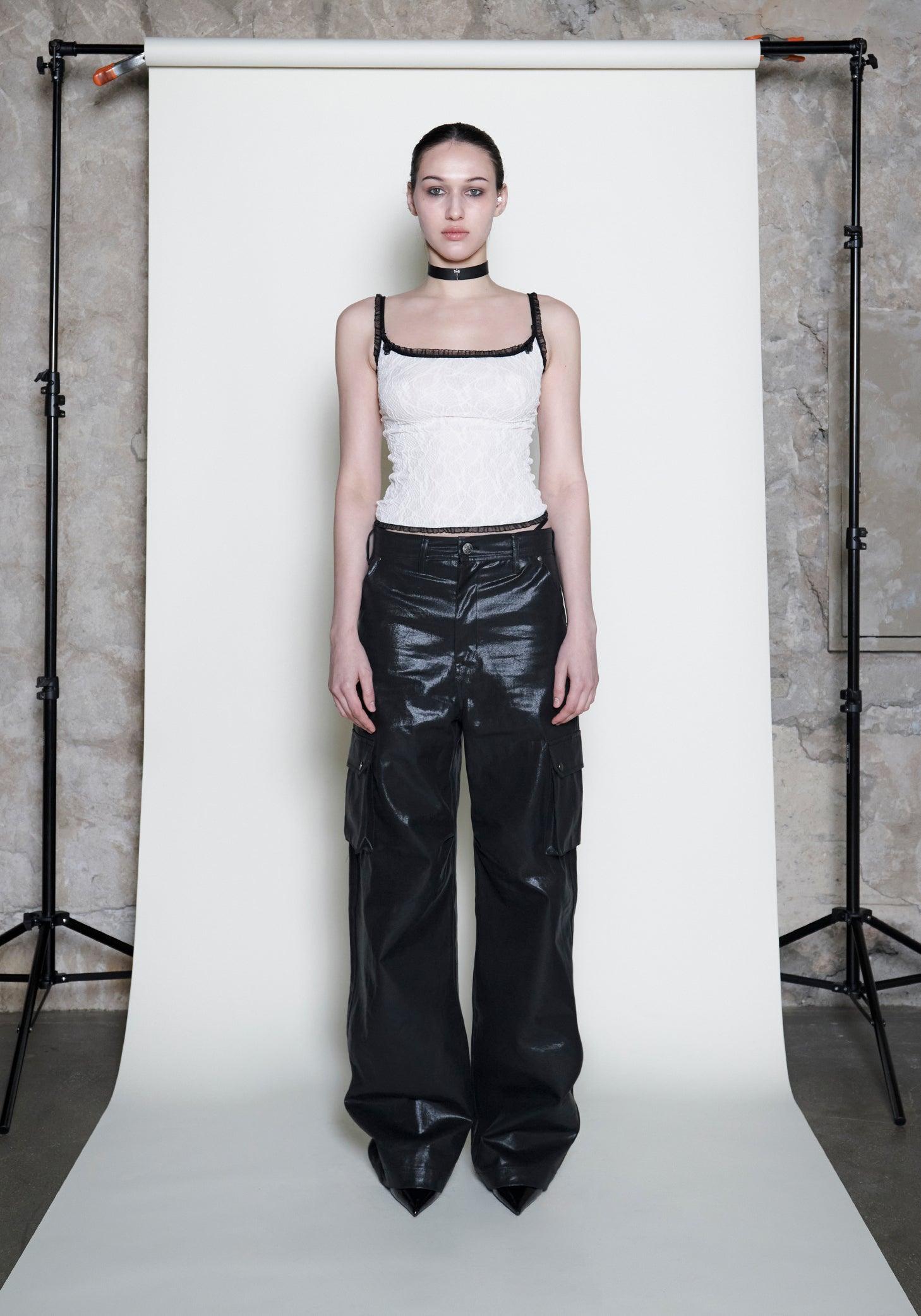 Coated Wide Cargo Pants