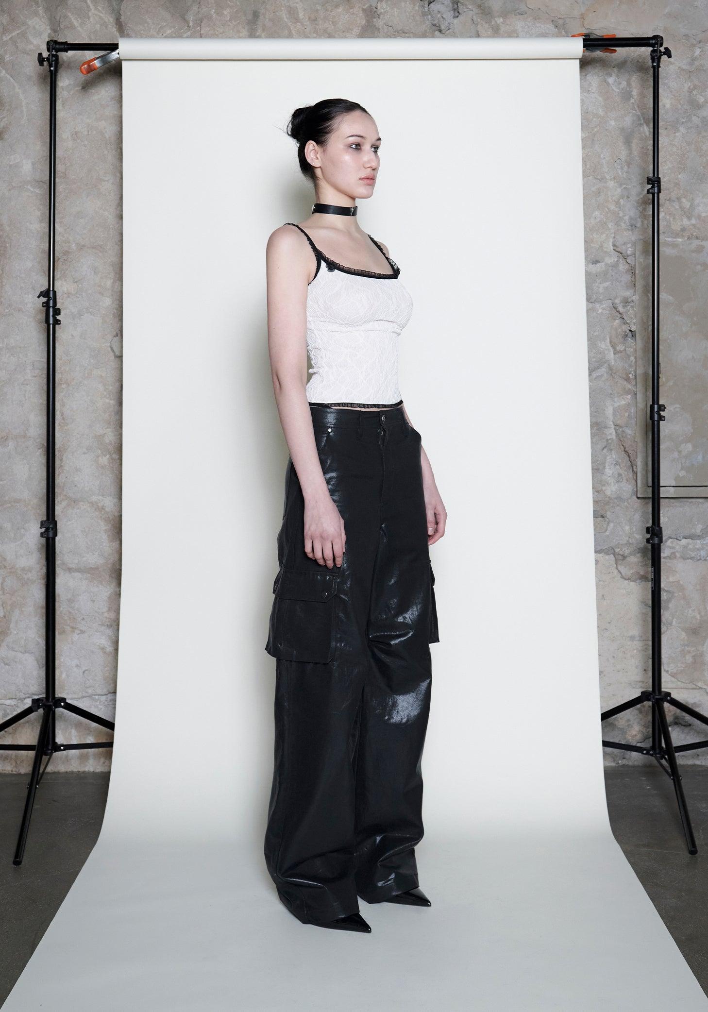 Coated Wide Cargo Pants