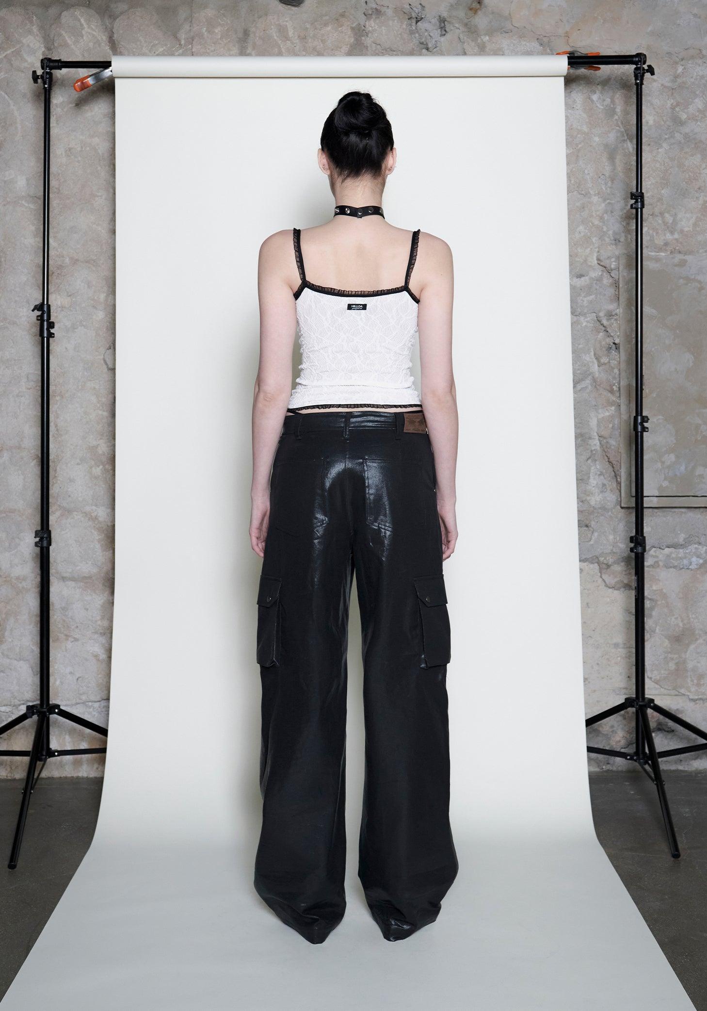 Coated Wide Cargo Pants