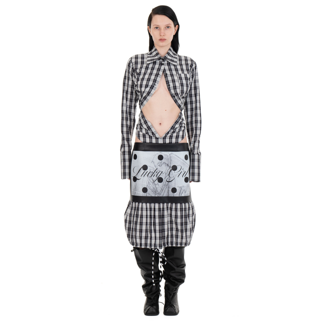 Lucky Girl Leather and Cotton Midi Skirt