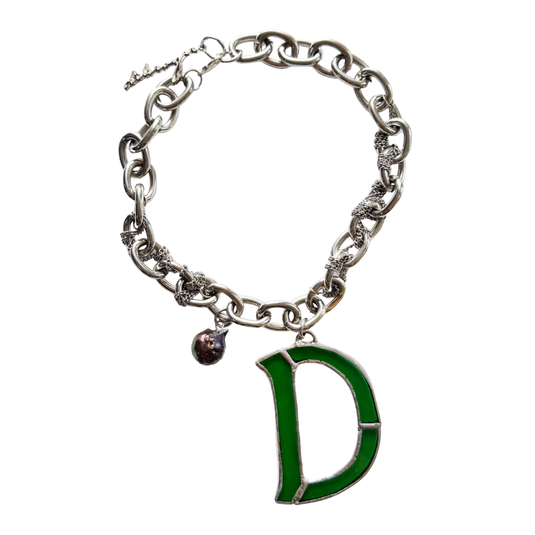 Stained Glass Initial Necklace in Green