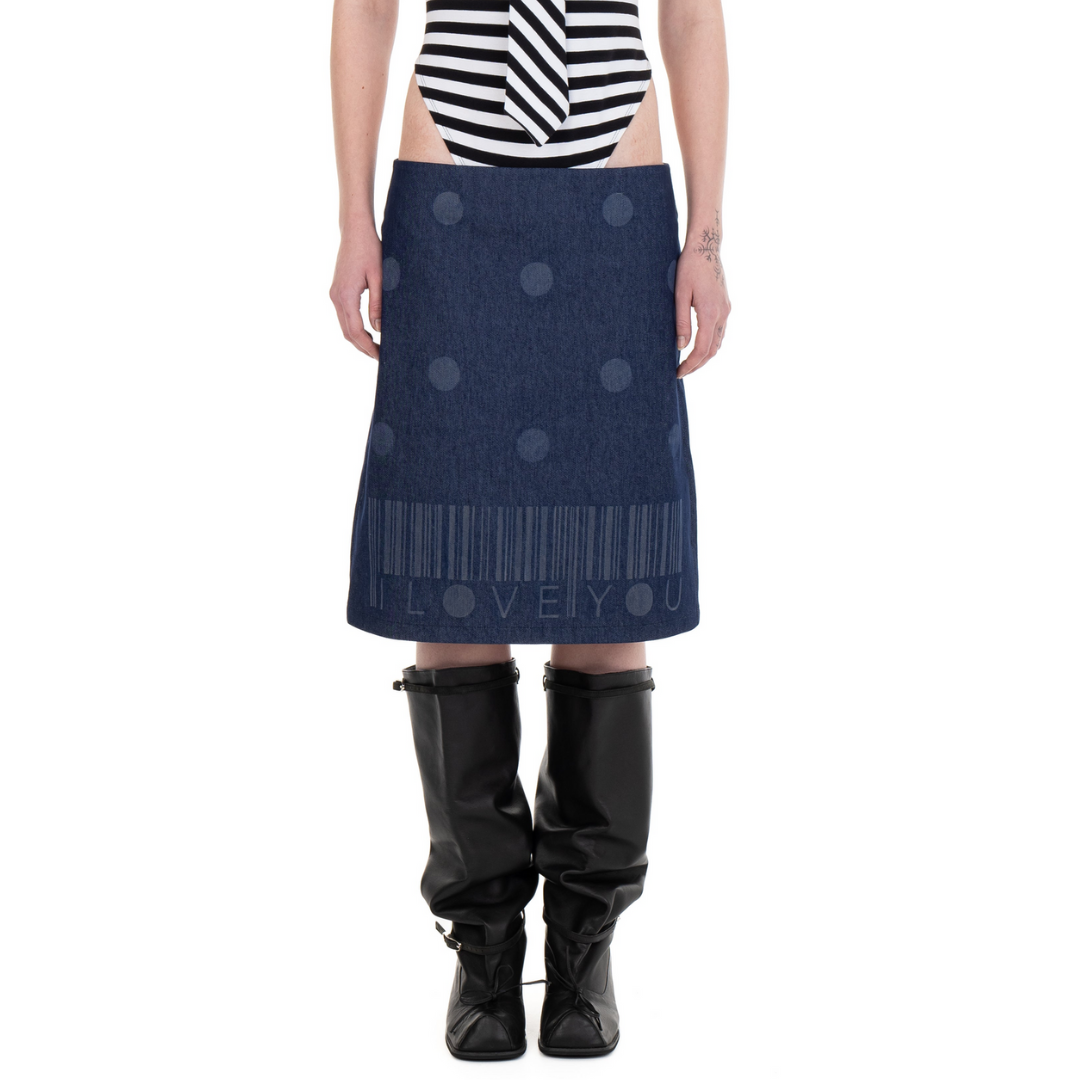 I Love You Denim Midi Skirt