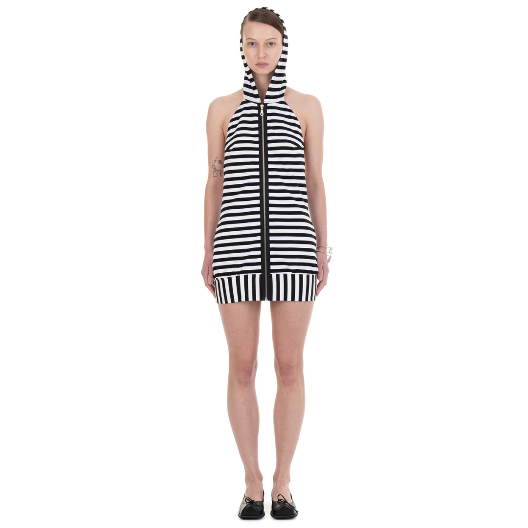 Backless Hood Dress Striped