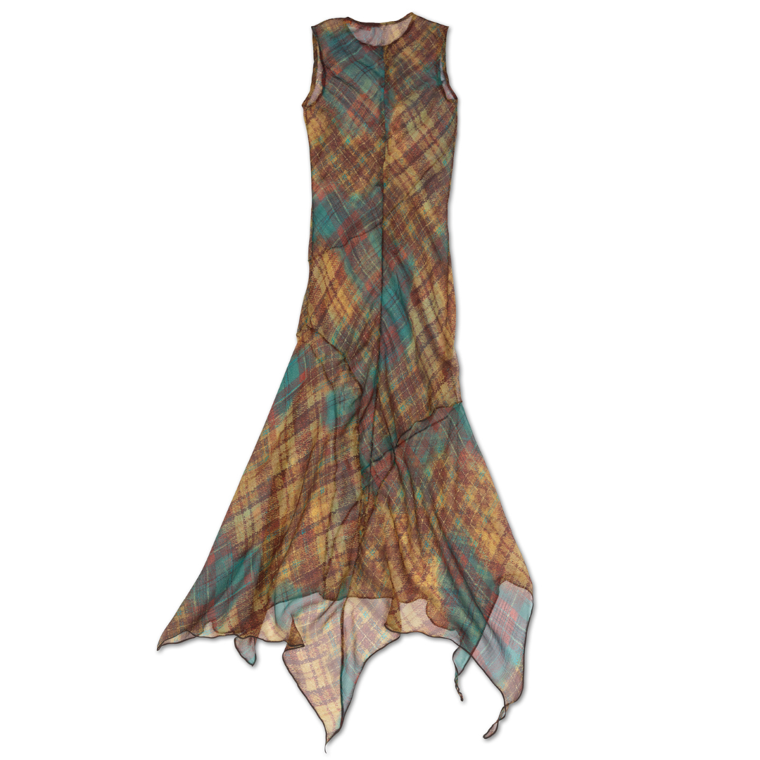 선셋 실크 플레드 드레스