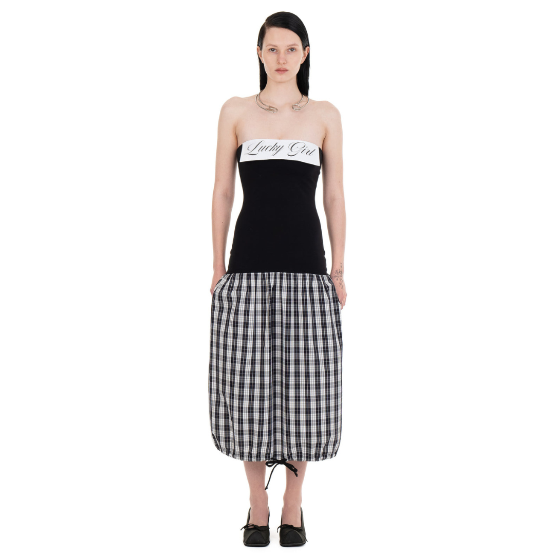 Lucky Girl Tube Dress in Black Checkered