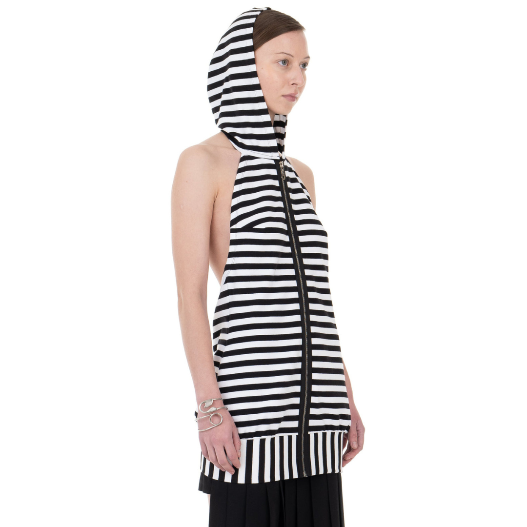 Backless Hood Dress Striped