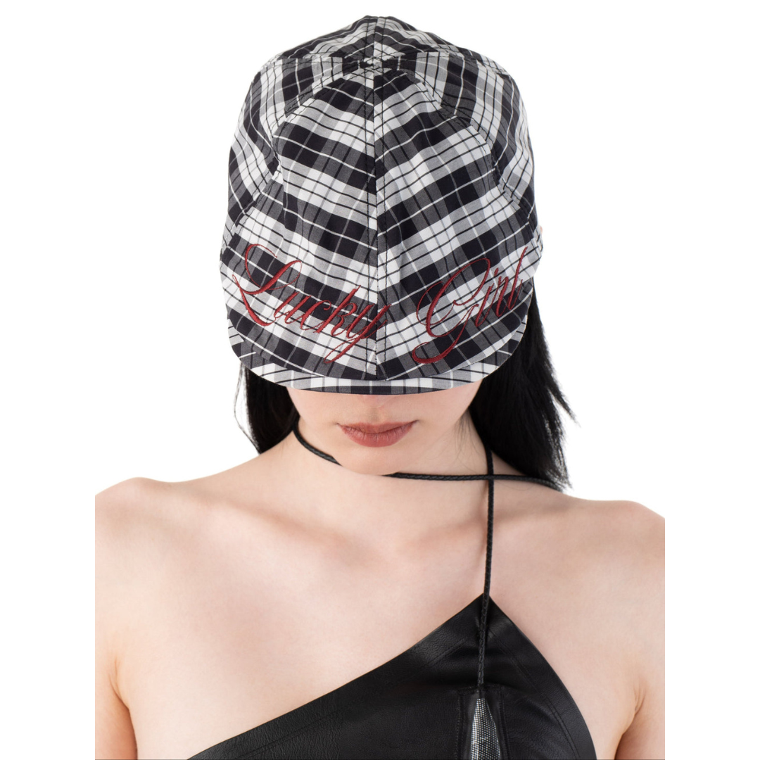 Lucky Girl Cotton Cap in White and Black