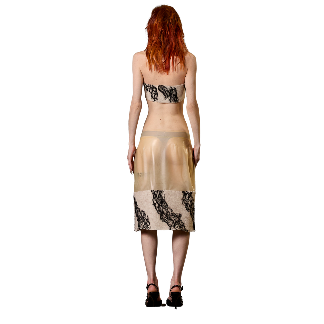 Latex and Wool Midi Skirt