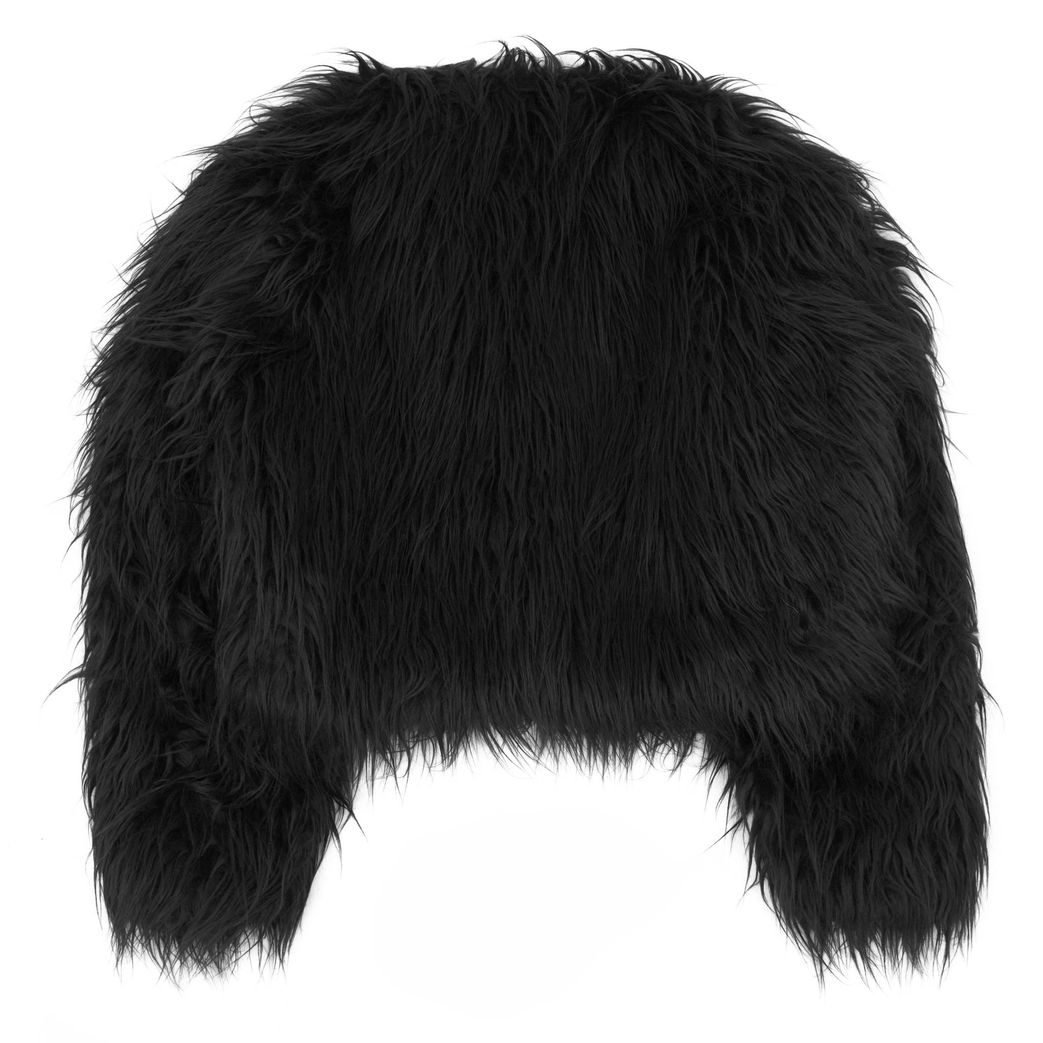 Fur Jacket with Army Patch in Black