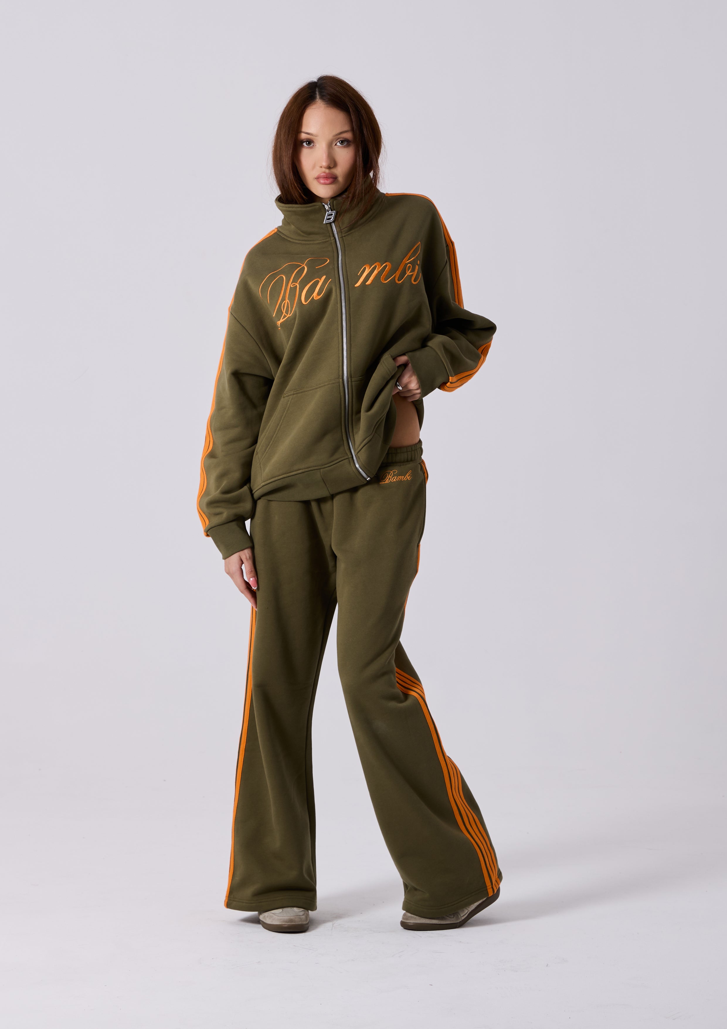 Spears Stripe Zip Jacket in Khaki