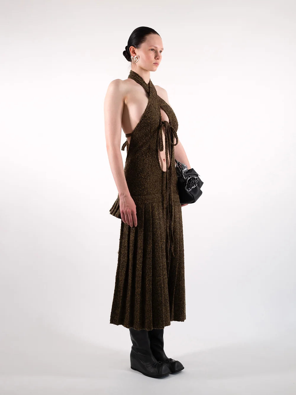 SS24 Pleated Dress In Brown Wool