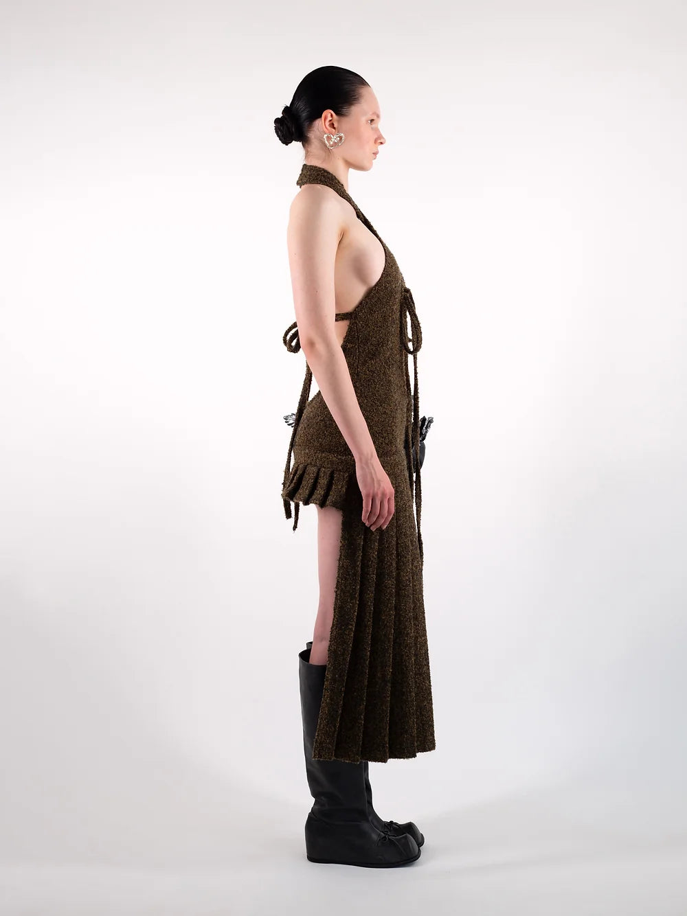 SS24 Pleated Dress In Brown Wool