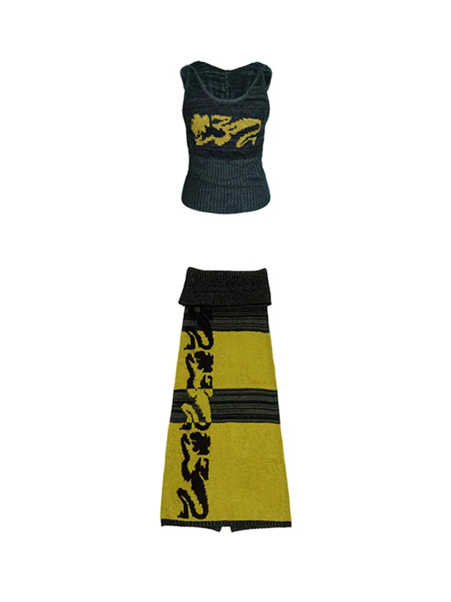 Cyber Mustard Knit Set in Black