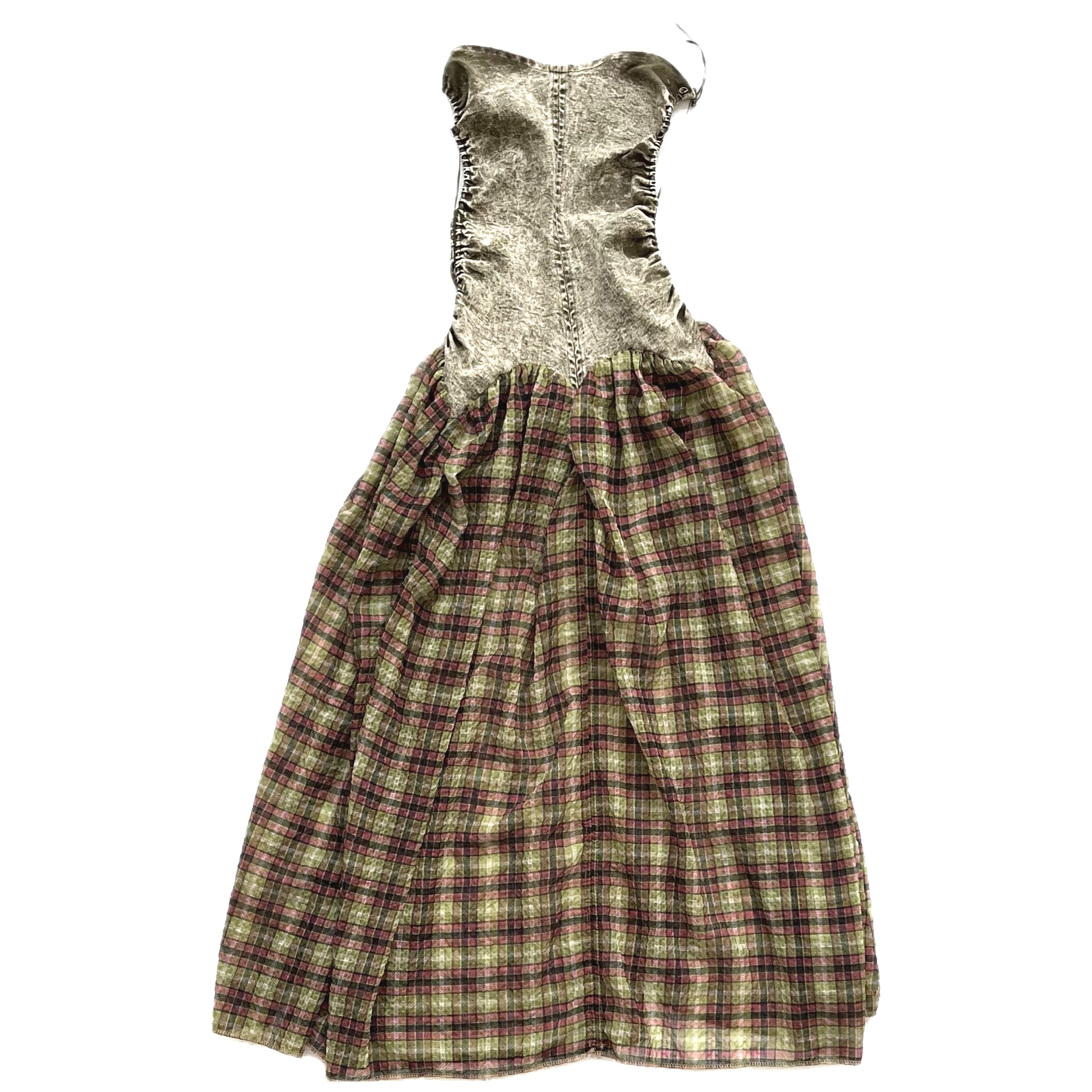 Plaid Denim Bubble Maxi Dress Mono