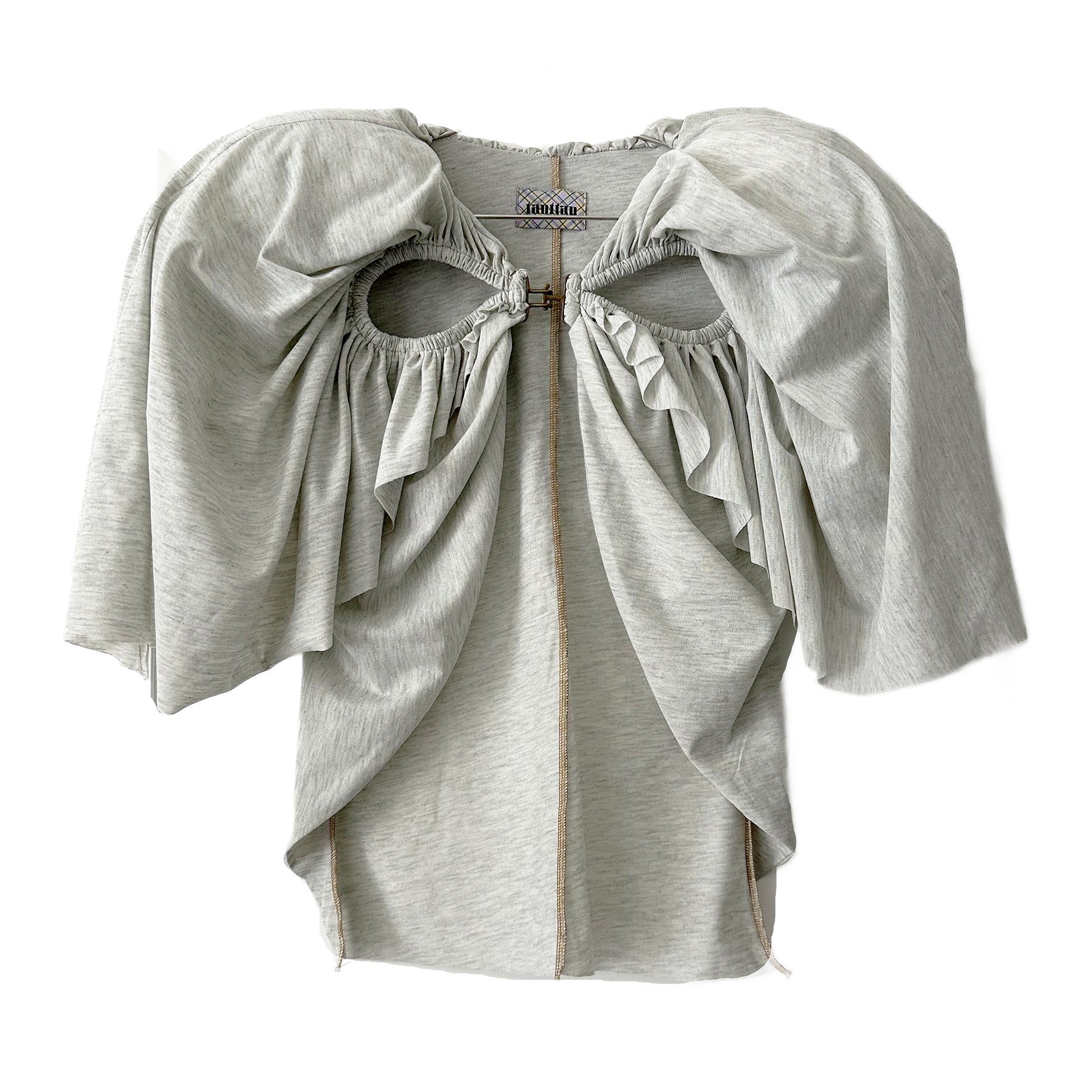 어깨 패딩이 있는 컷아웃 풋볼 보우 볼레로 탑