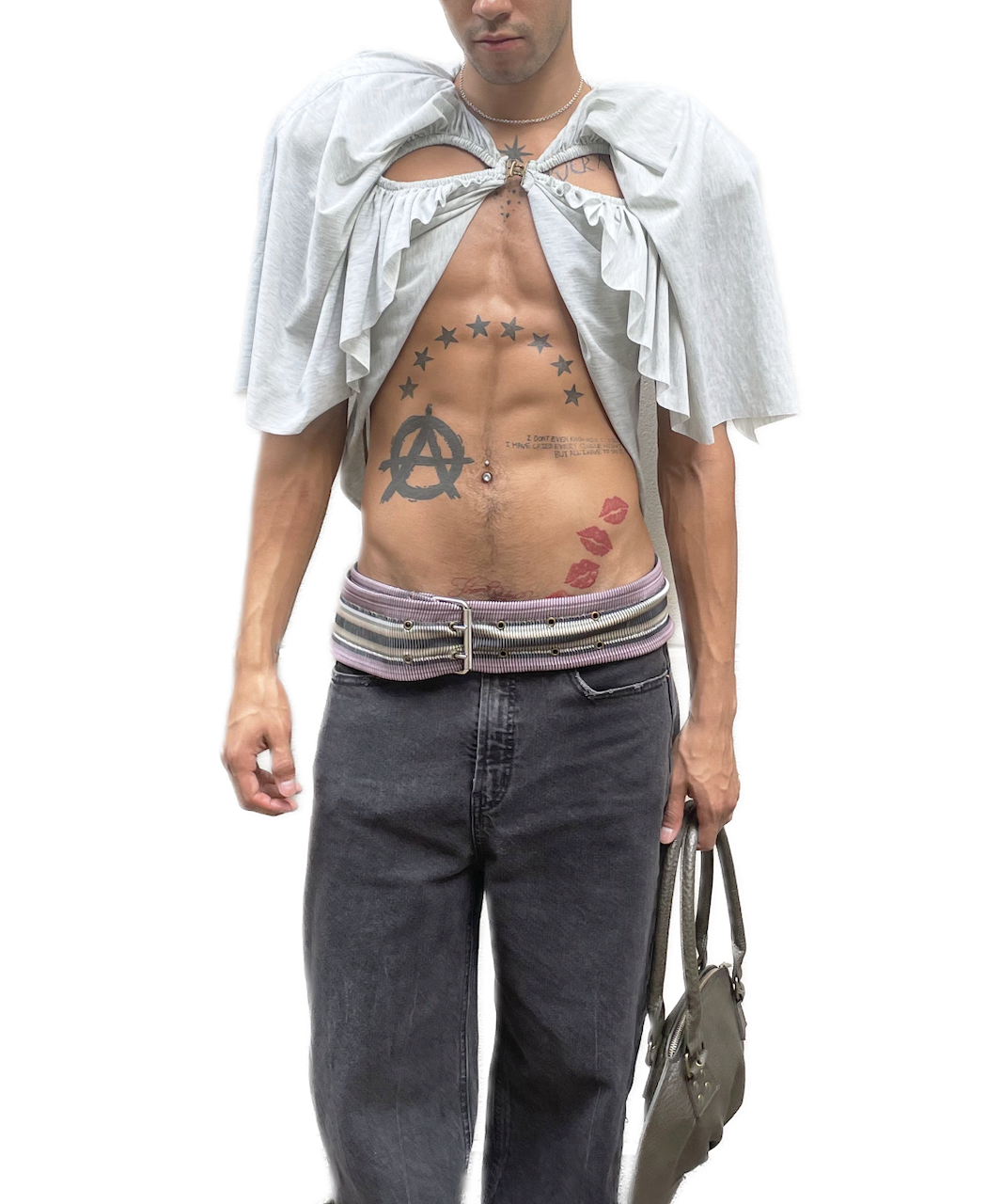 어깨 패딩이 있는 컷아웃 풋볼 보우 볼레로 탑