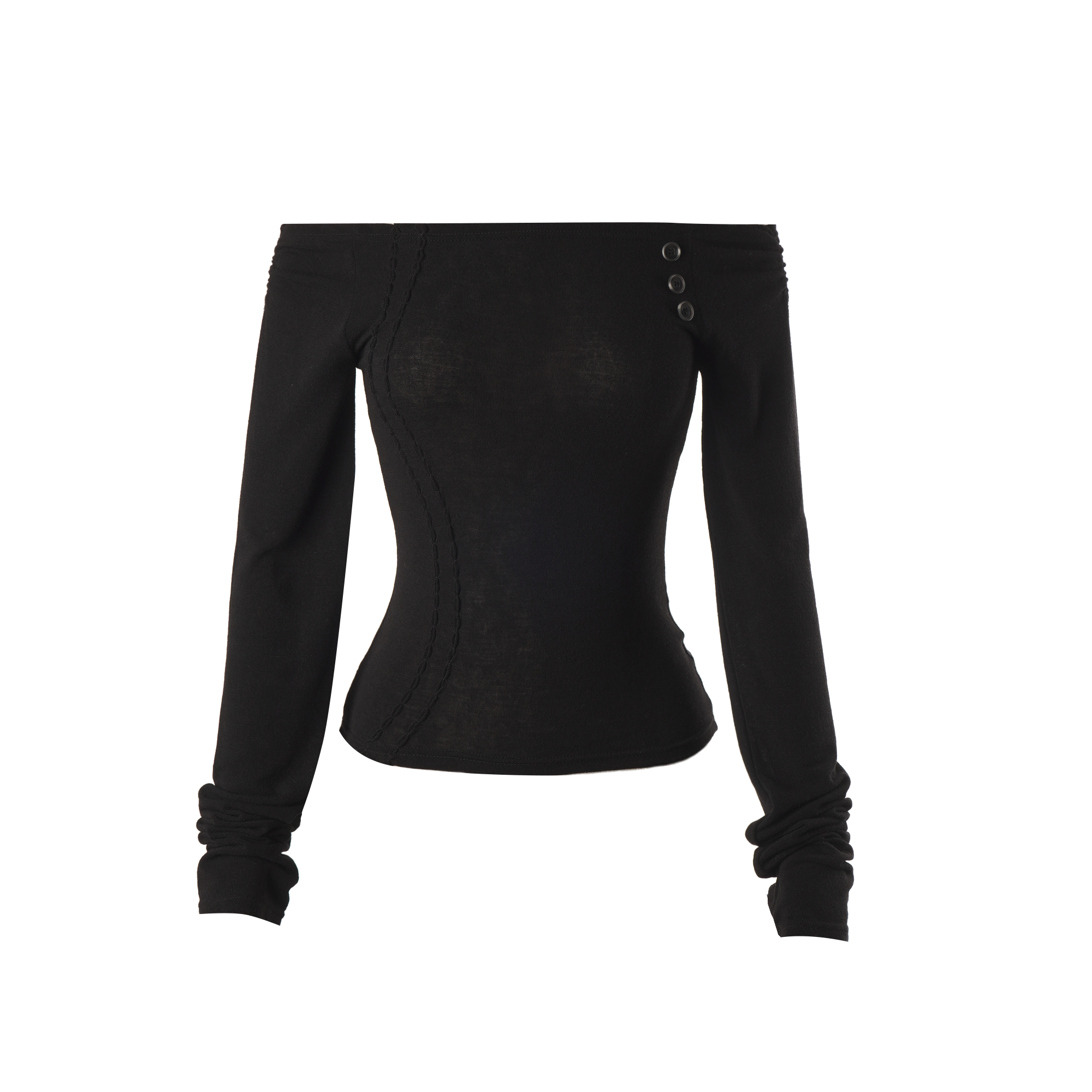 Curve Button Off -Shoulder Tee in Black