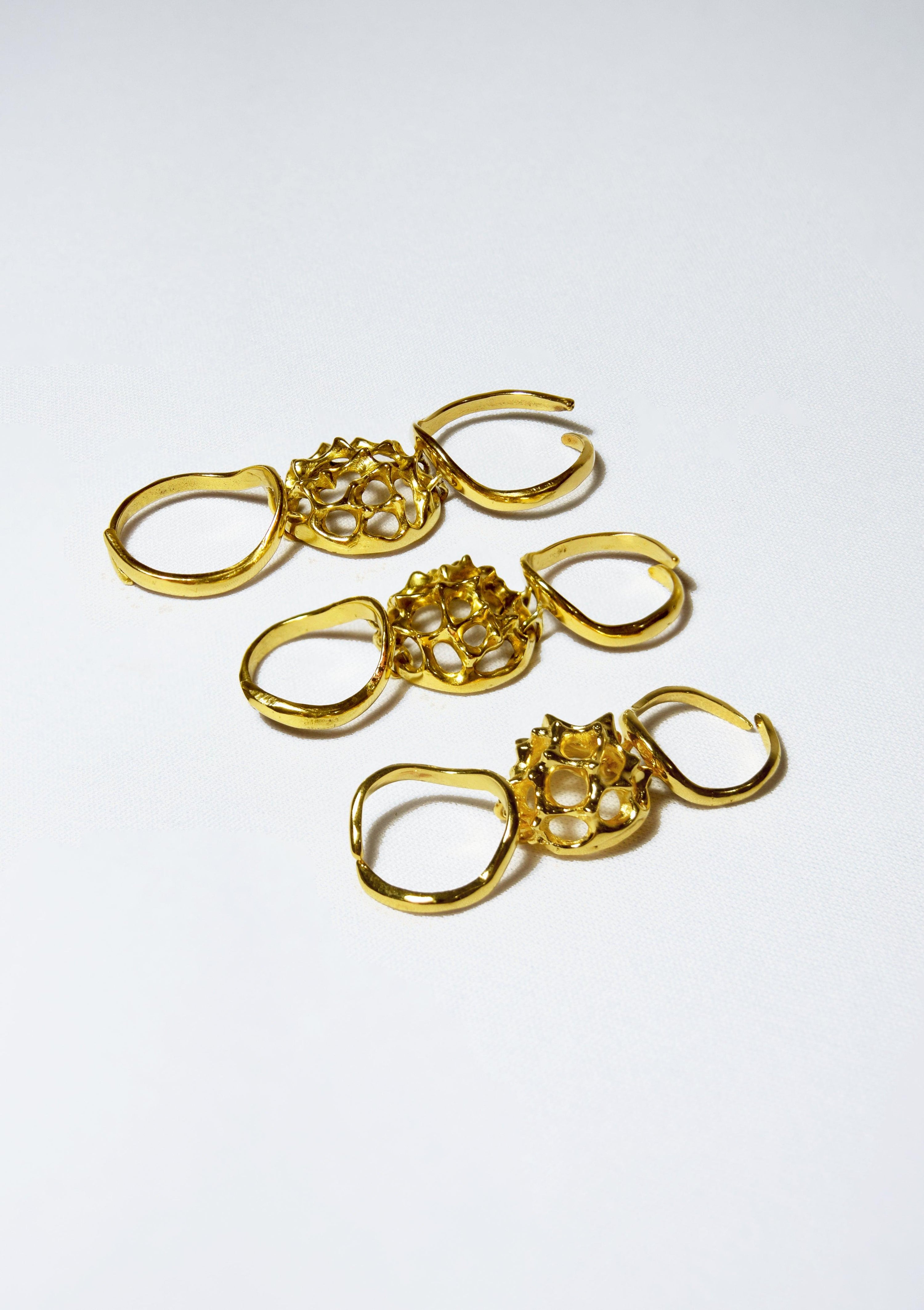 Articulated Spike Sphere Ring in Gold