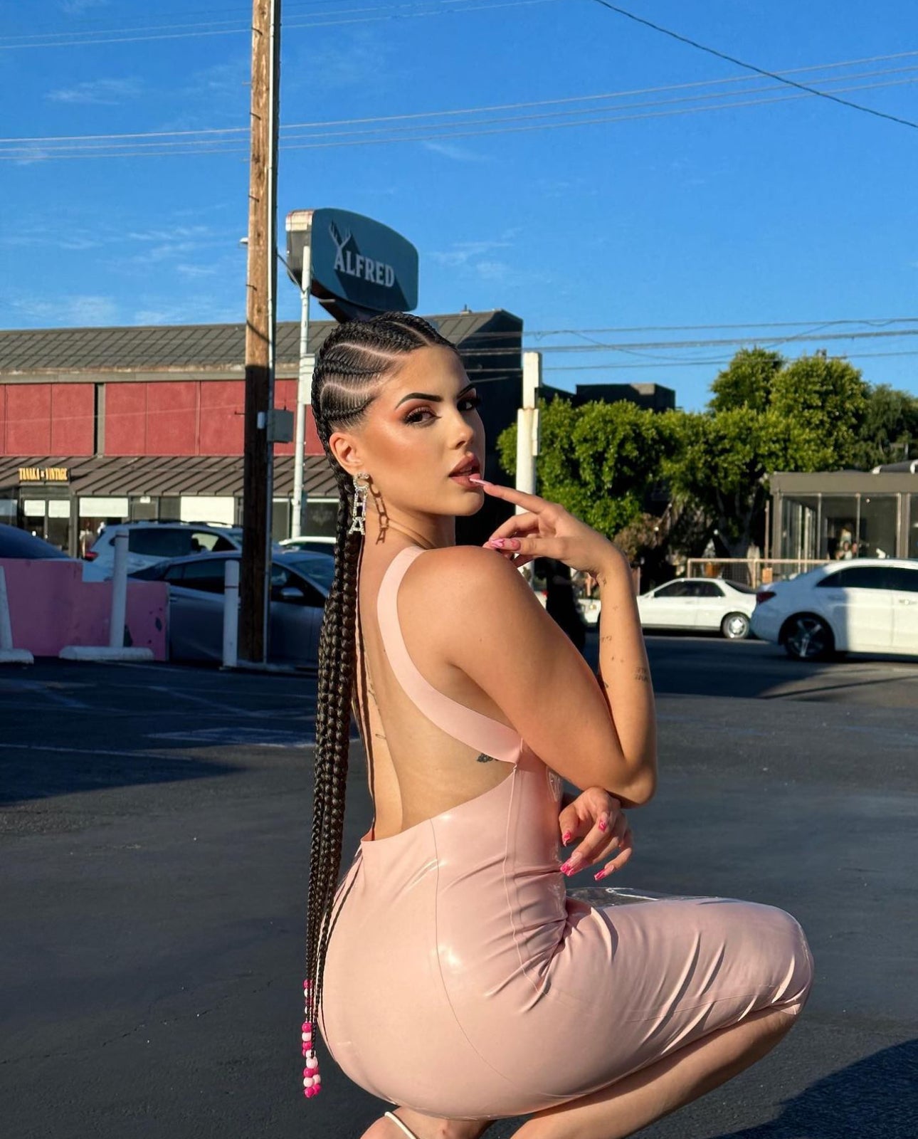 라텍스 미디 드레스