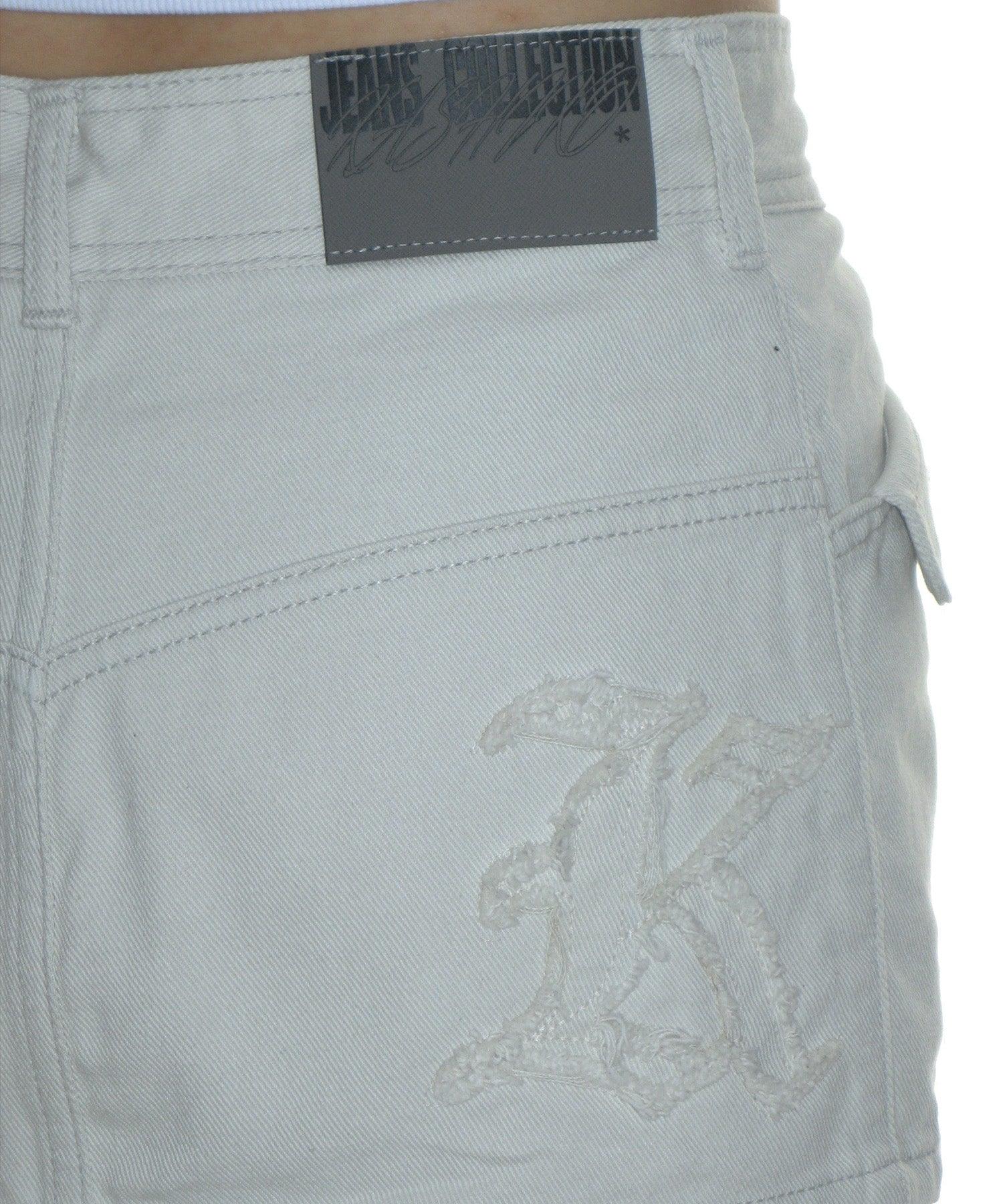 Low-Rise Denim Skirt in White