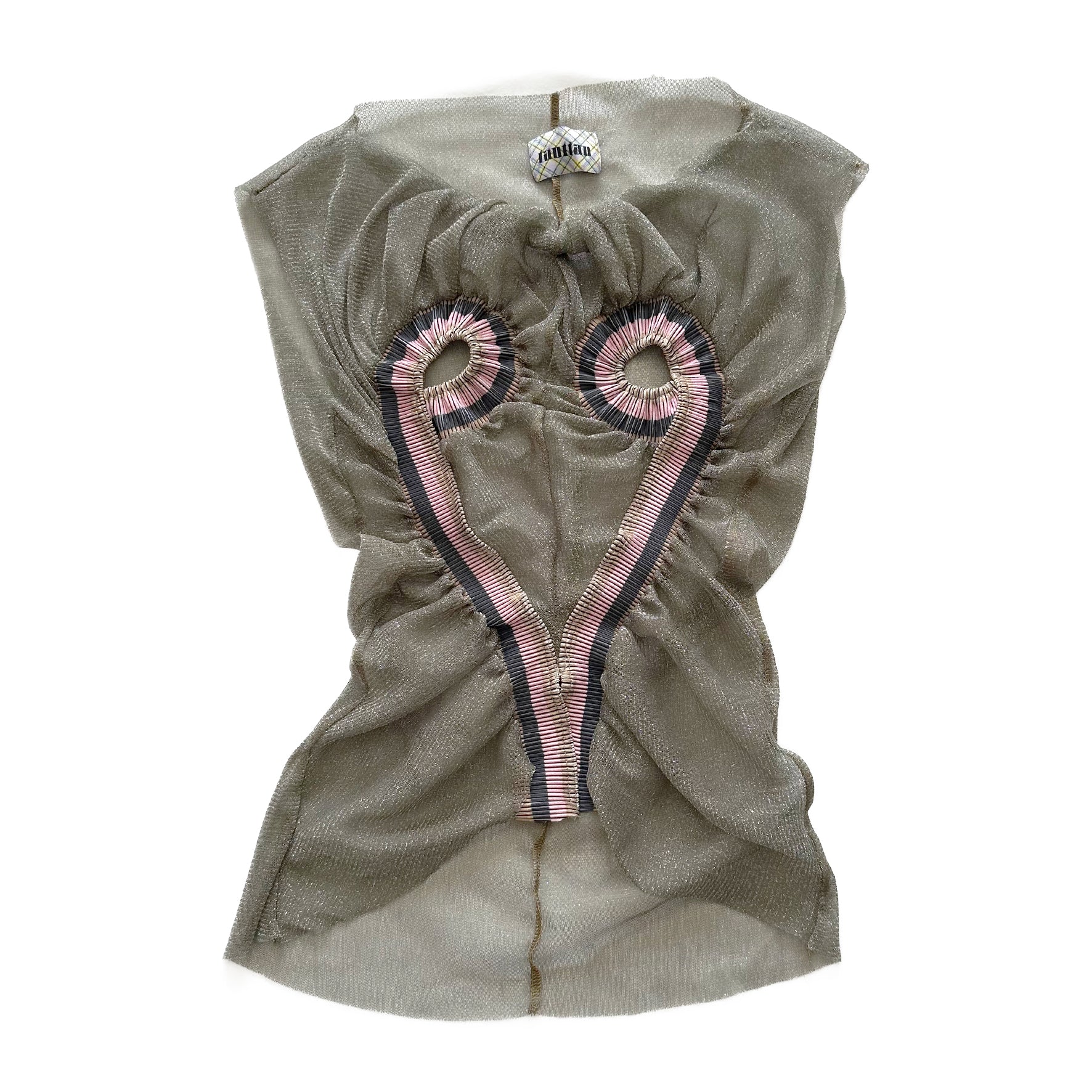 하트 컷아웃 메탈릭 메시 탑