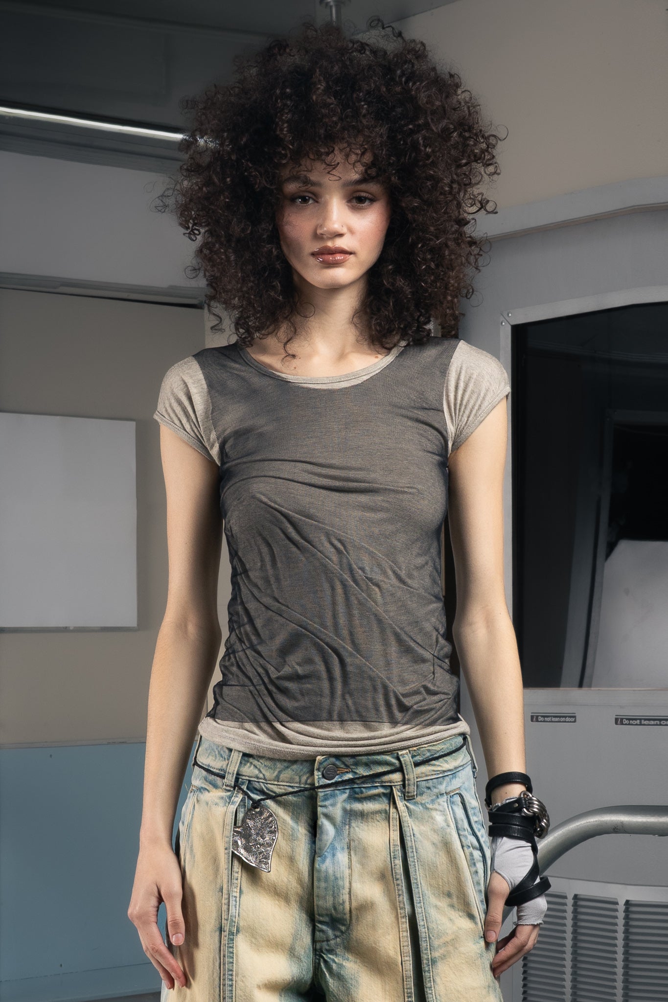 Net Tee in Black Sesame