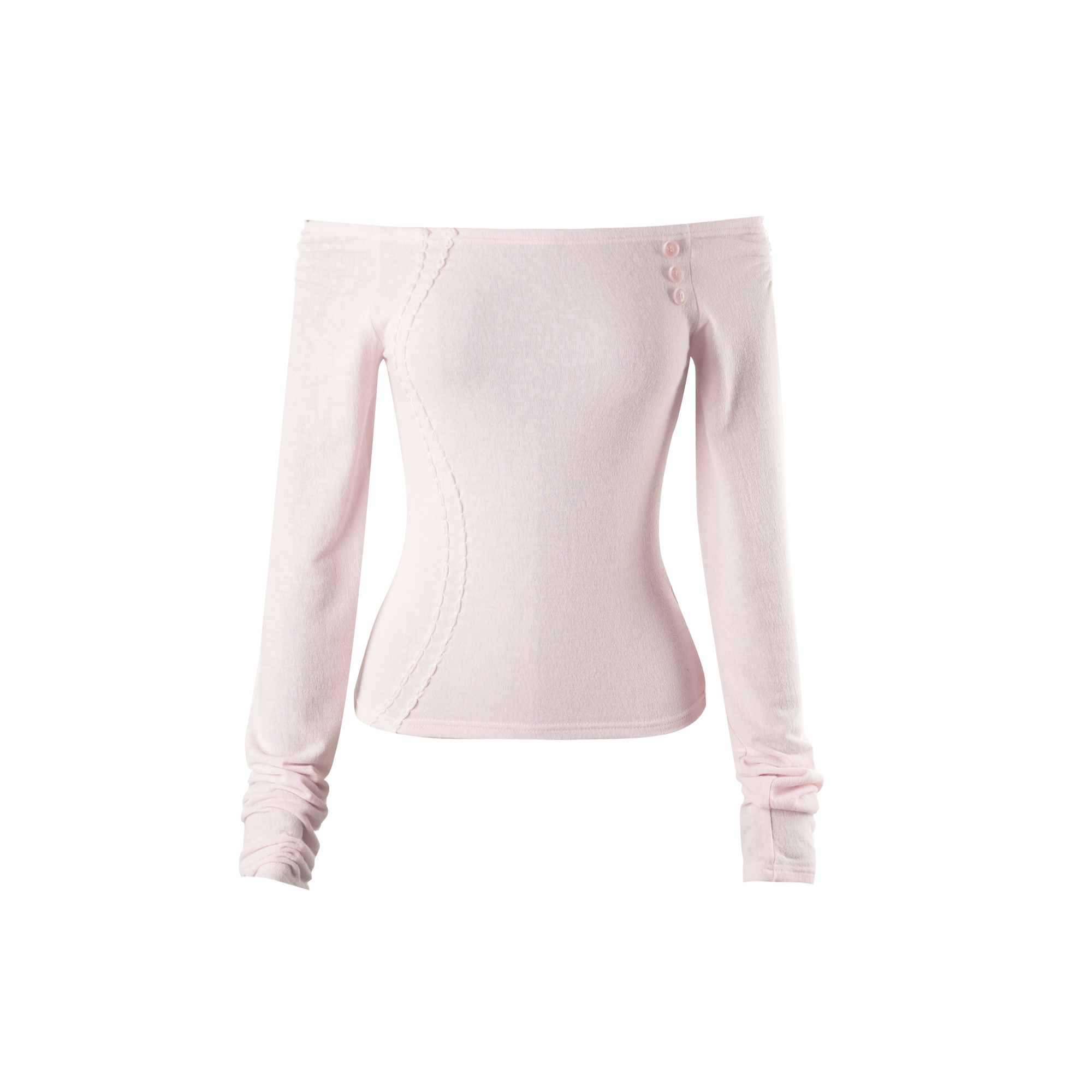 Curve Button Off -Shoulder Tee in Pink