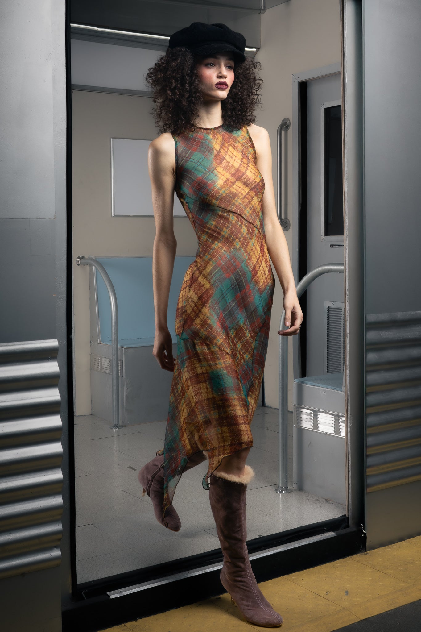 Sunset Silk Plaid Dress