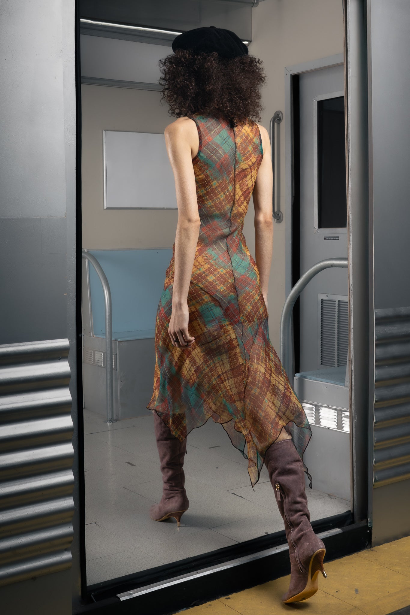 Sunset Silk Plaid Dress