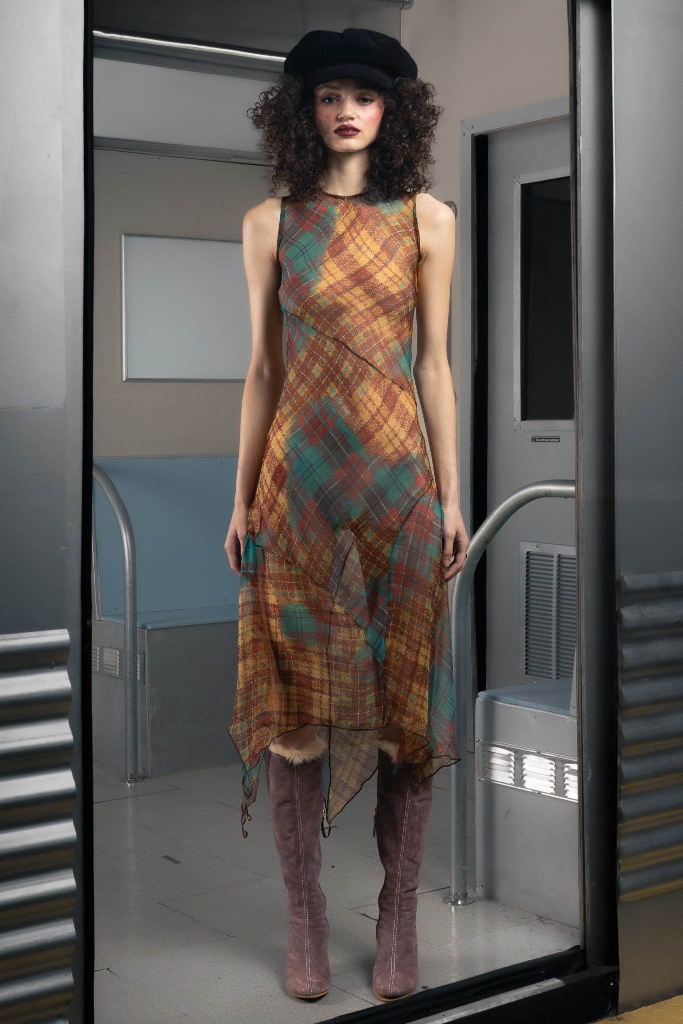 Sunset Silk Plaid Dress
