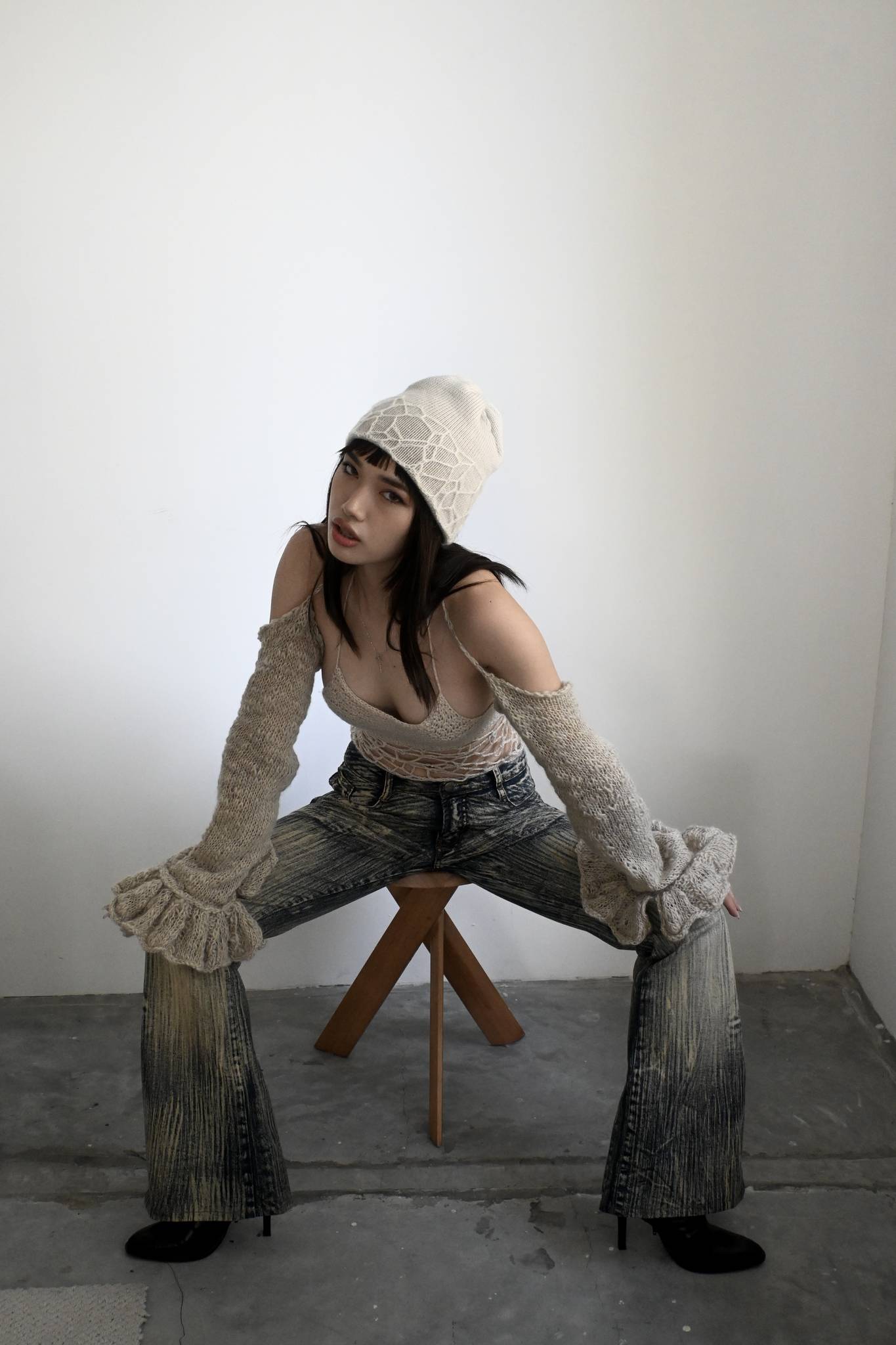 Pleated Knitted Drop Shoulder Sleeves