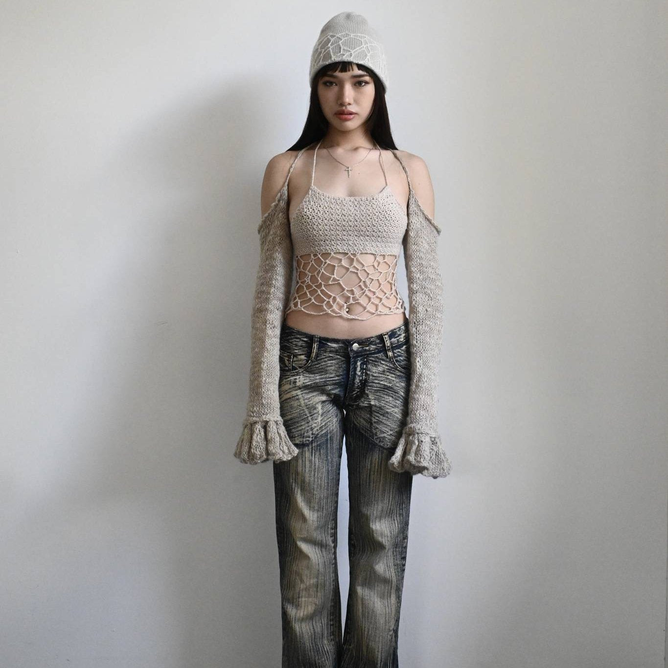 Pleated Knitted Drop Shoulder Sleeves