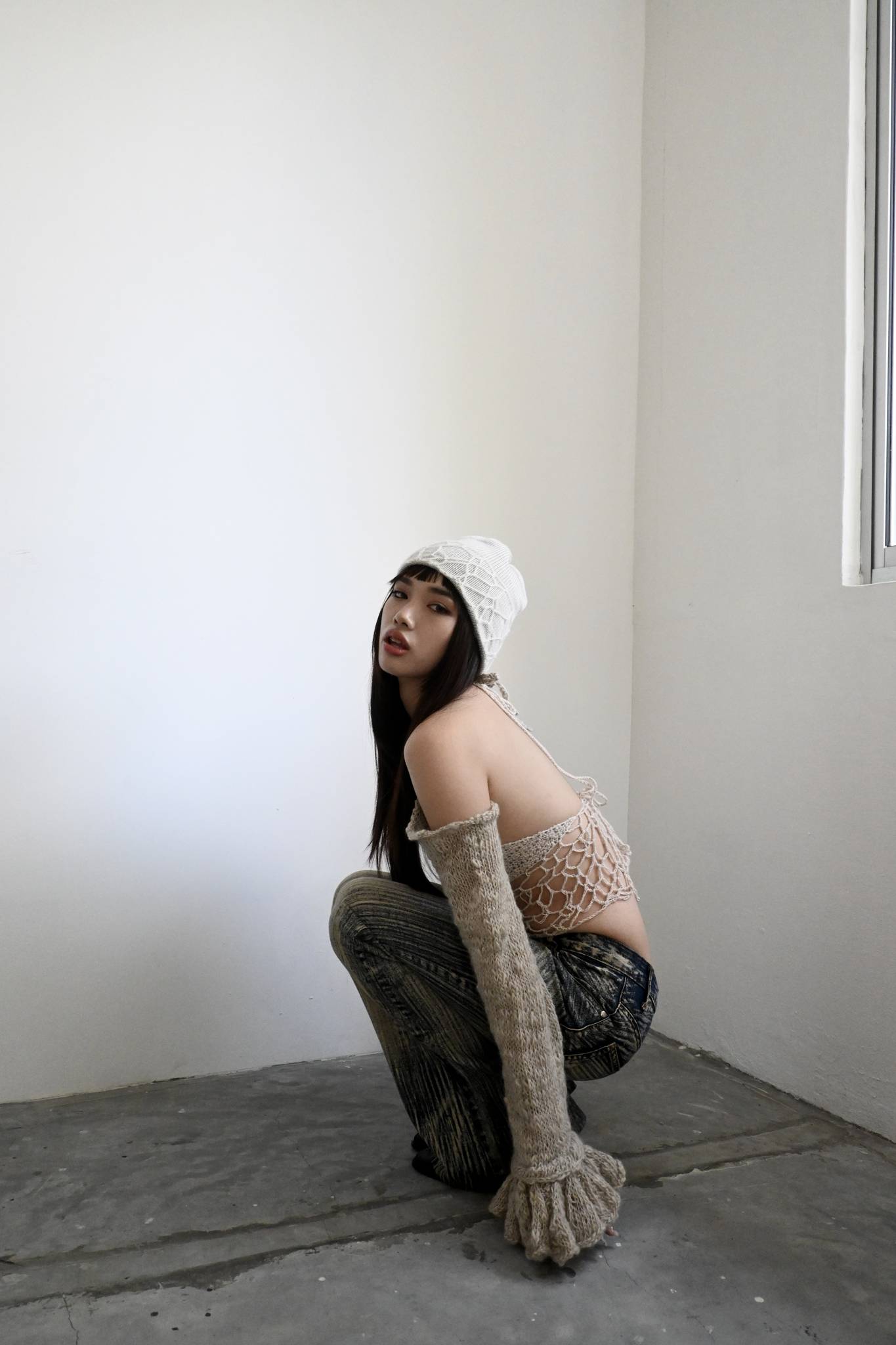 Pleated Knitted Drop Shoulder Sleeves