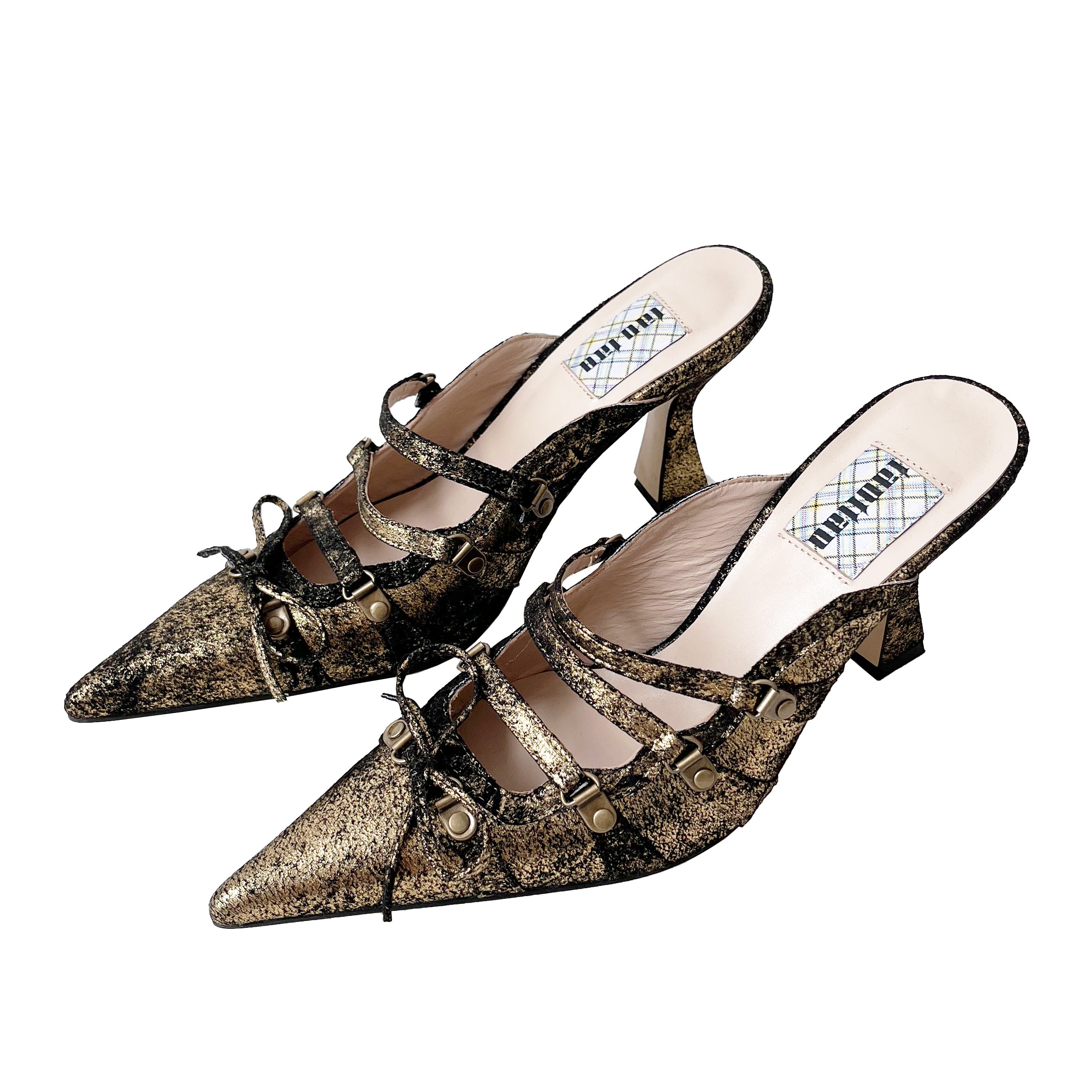 레이스업 뾰족한 앞코 뮬