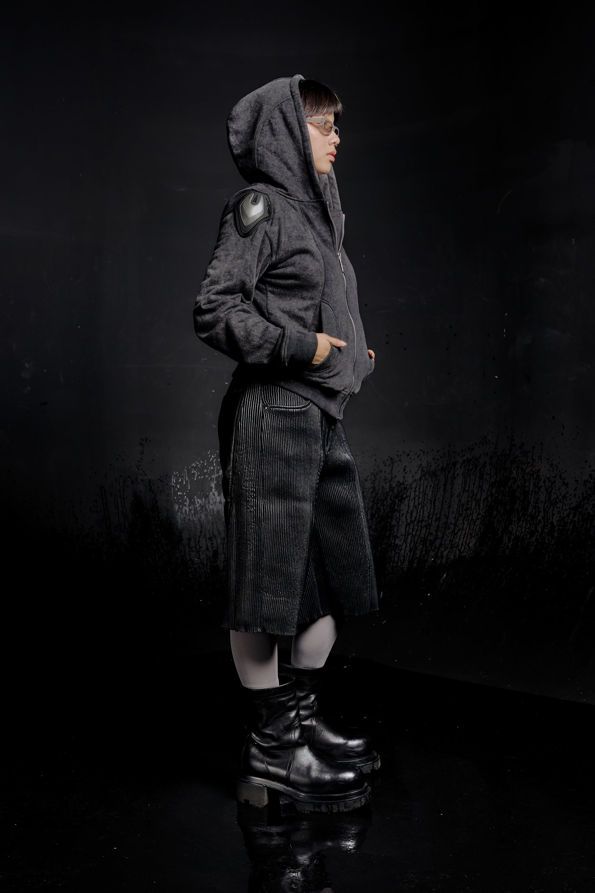 RUH Paneled Zip Up Hoodie in Acid