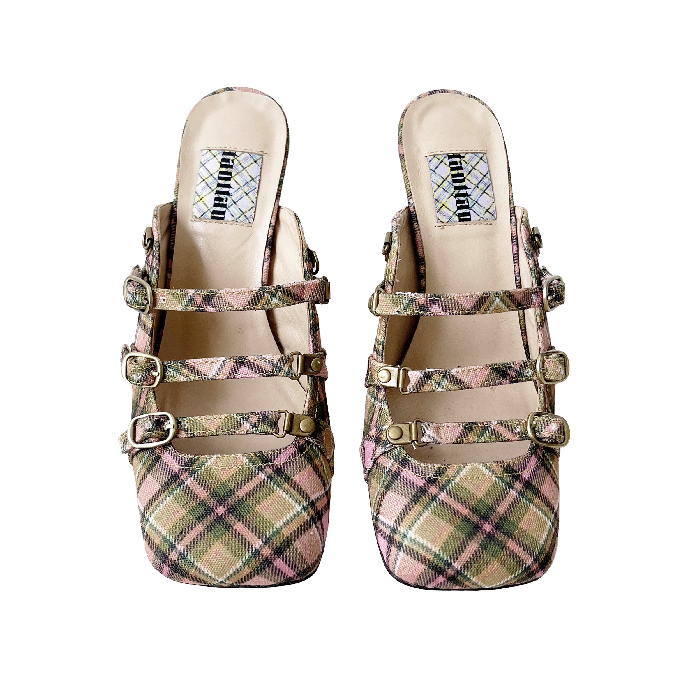 스무키 플레이드 레이스업 스퀘어 토 뮬