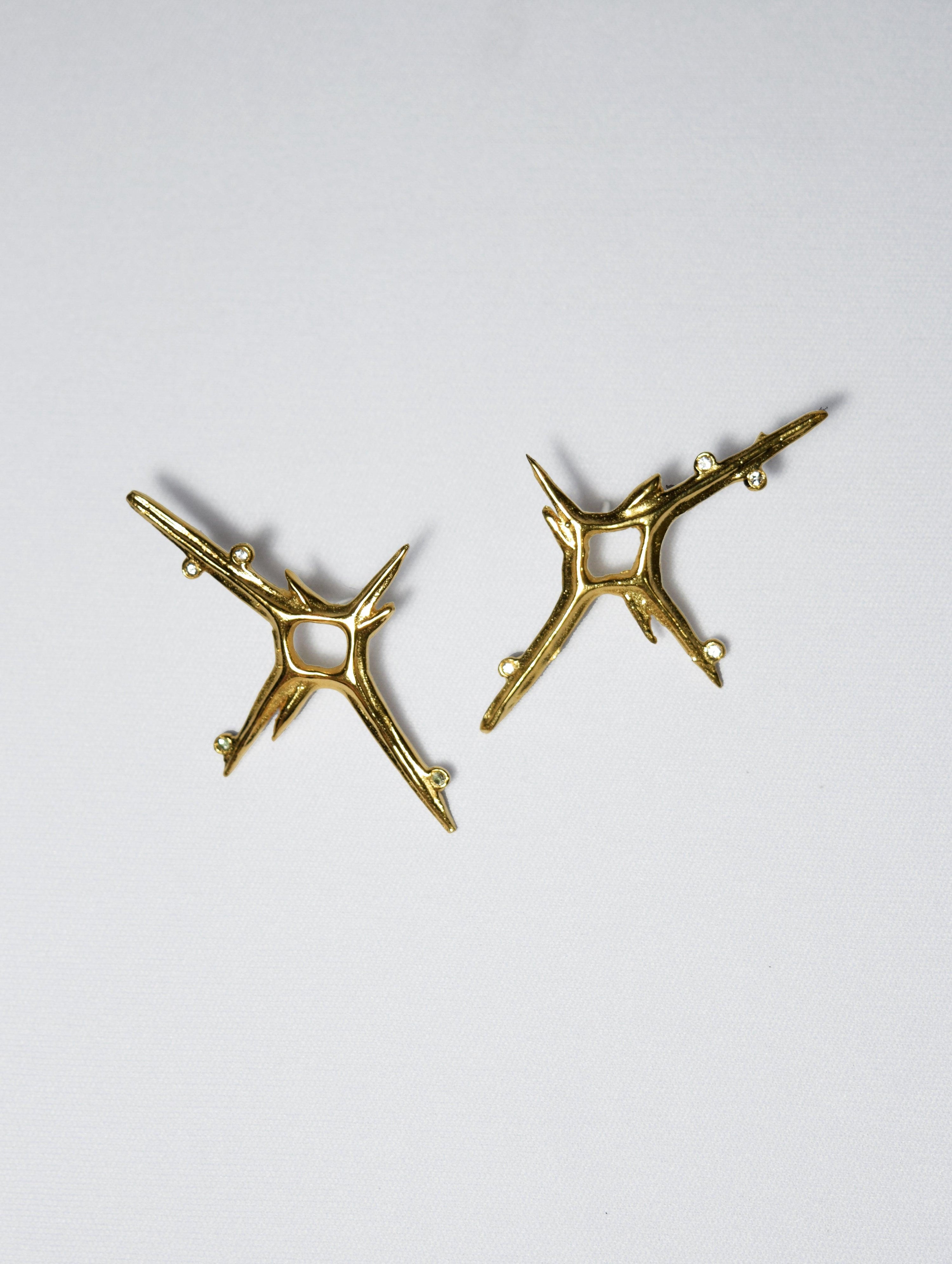 Spike Earrings with Topaz in Gold