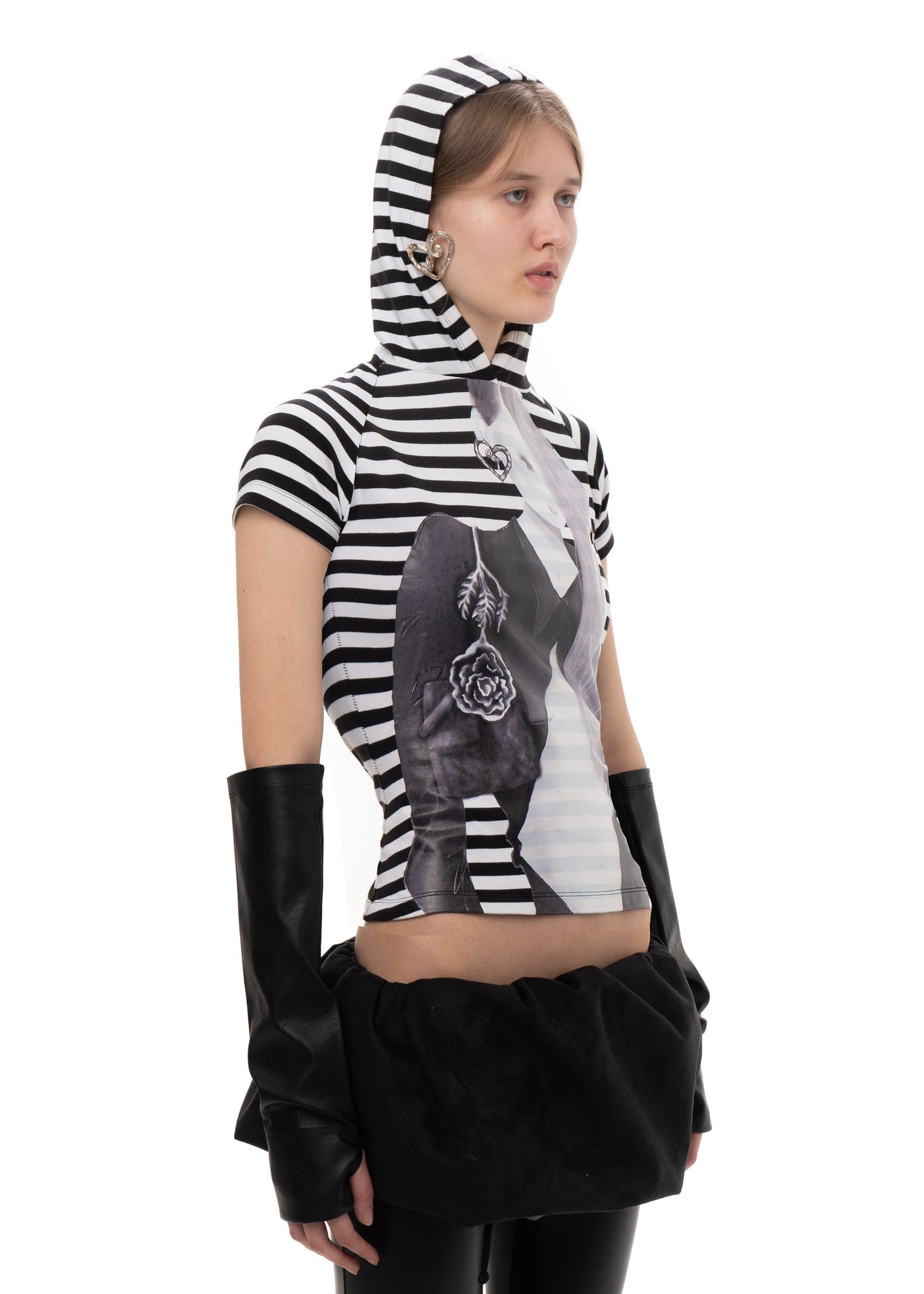 Hood Printed Striped Tee