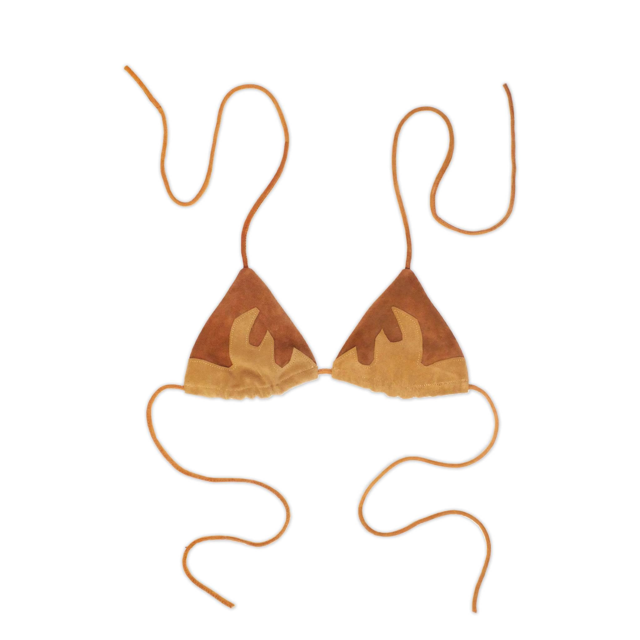Leather Flame Bra Top in Brown Leather and Suede