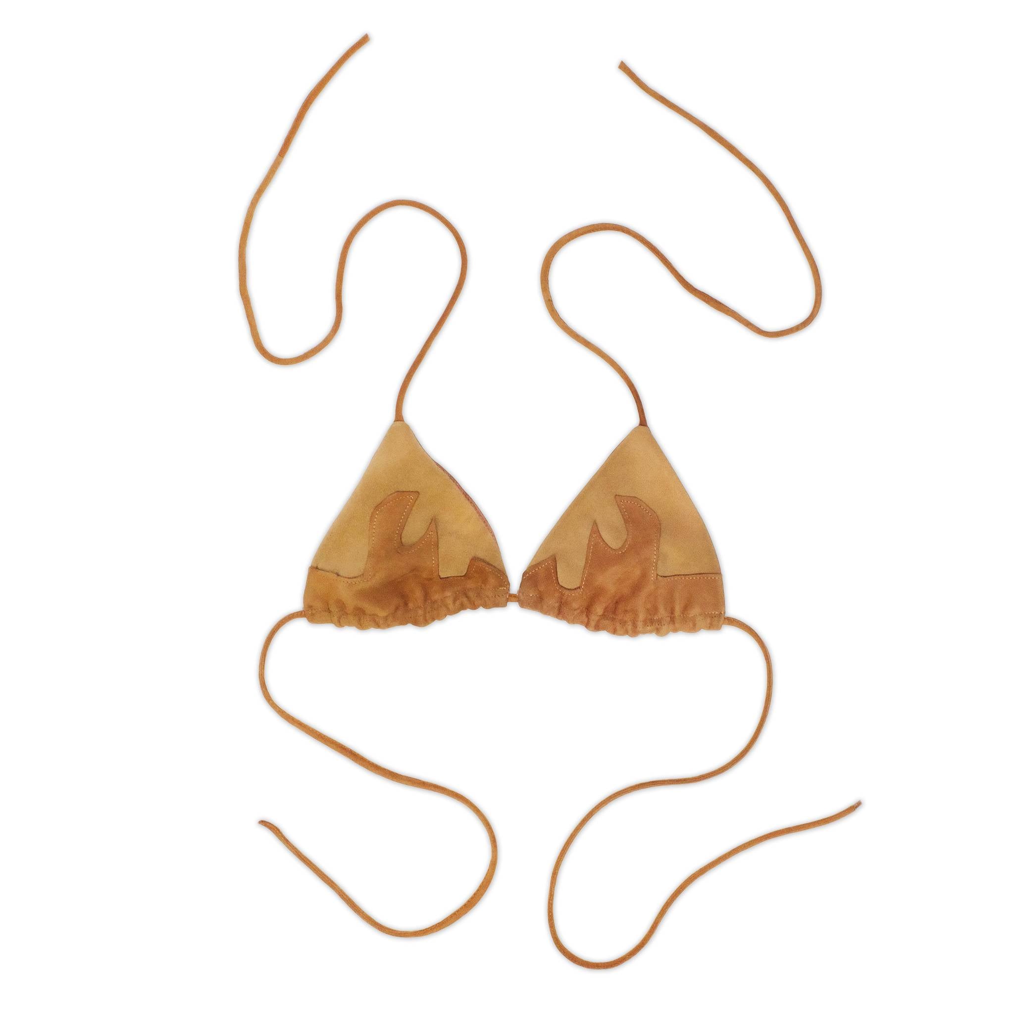 Leather Flame Bra Top in Brown Leather and Suede