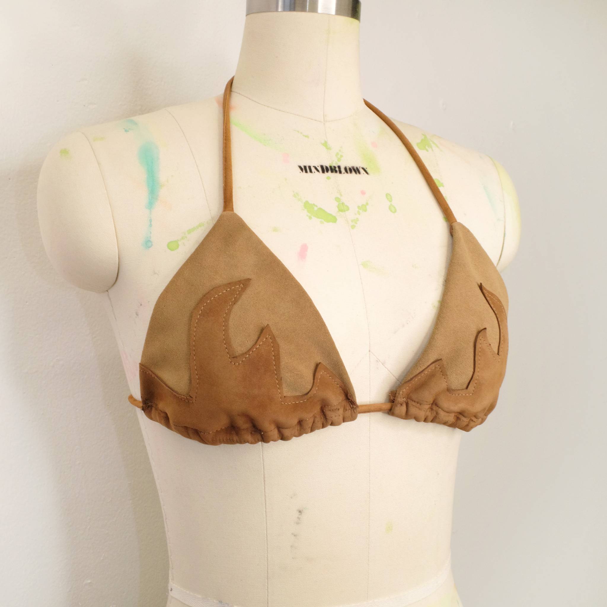 Leather Flame Bra Top in Light Tan Suede