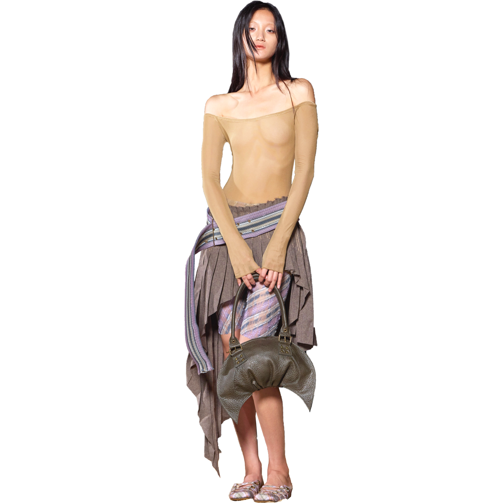 비대칭 플리츠 오피스 스커트 