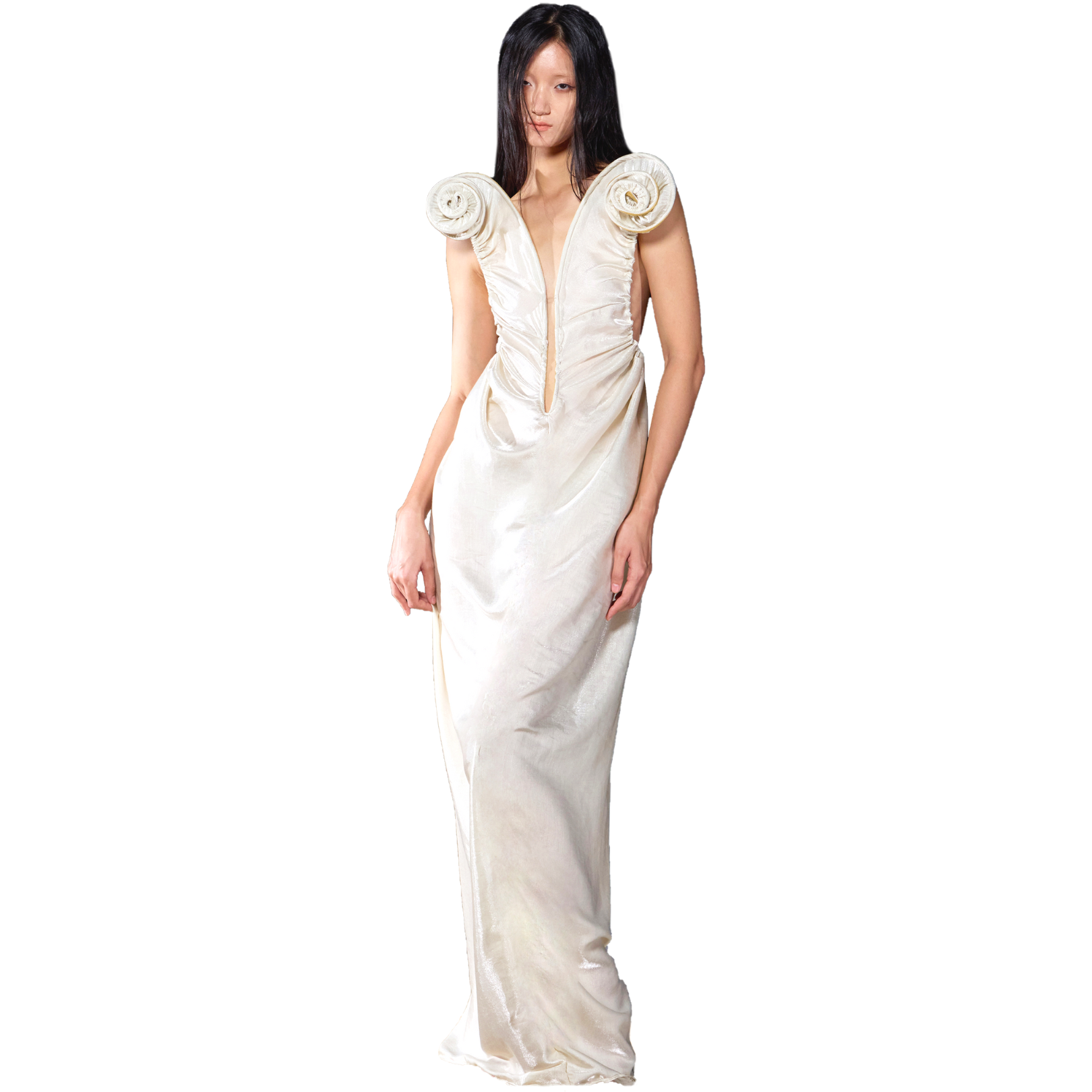 Ivory Satin Glossy Swirl Gown